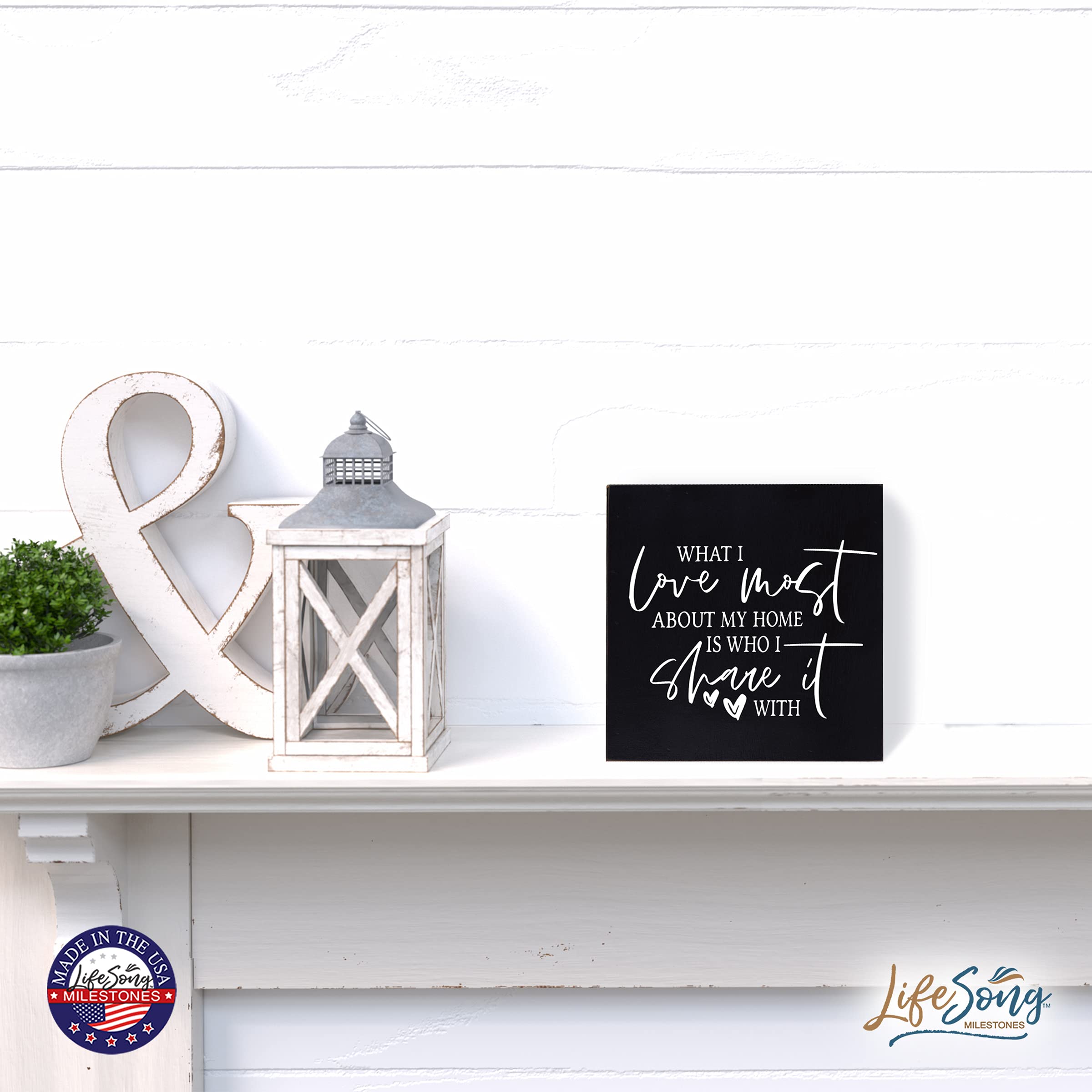 LifeSong Milestones Custom Inspirational Wooden Wall Art - 6x6 Shadow Box Hanging Decor with Modern Quotes - Perfect for Home, Office & Gift Giving (Hearts Design, Black)