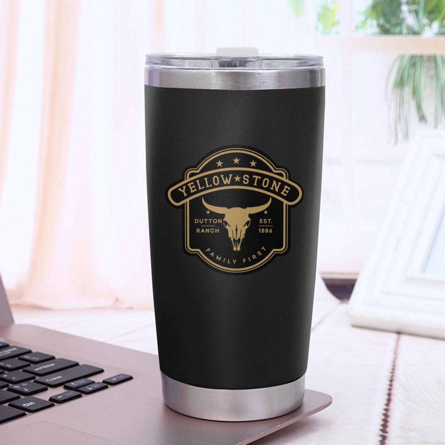 Yellowstone Dutton Ranch 1886 Family First Insulated Tumbler with Lid - 20oz Stainless Steel Travel Mug for Coffee, Tea & Cold Drinks - Perfect for Camping, Office & Outdoor Adventures