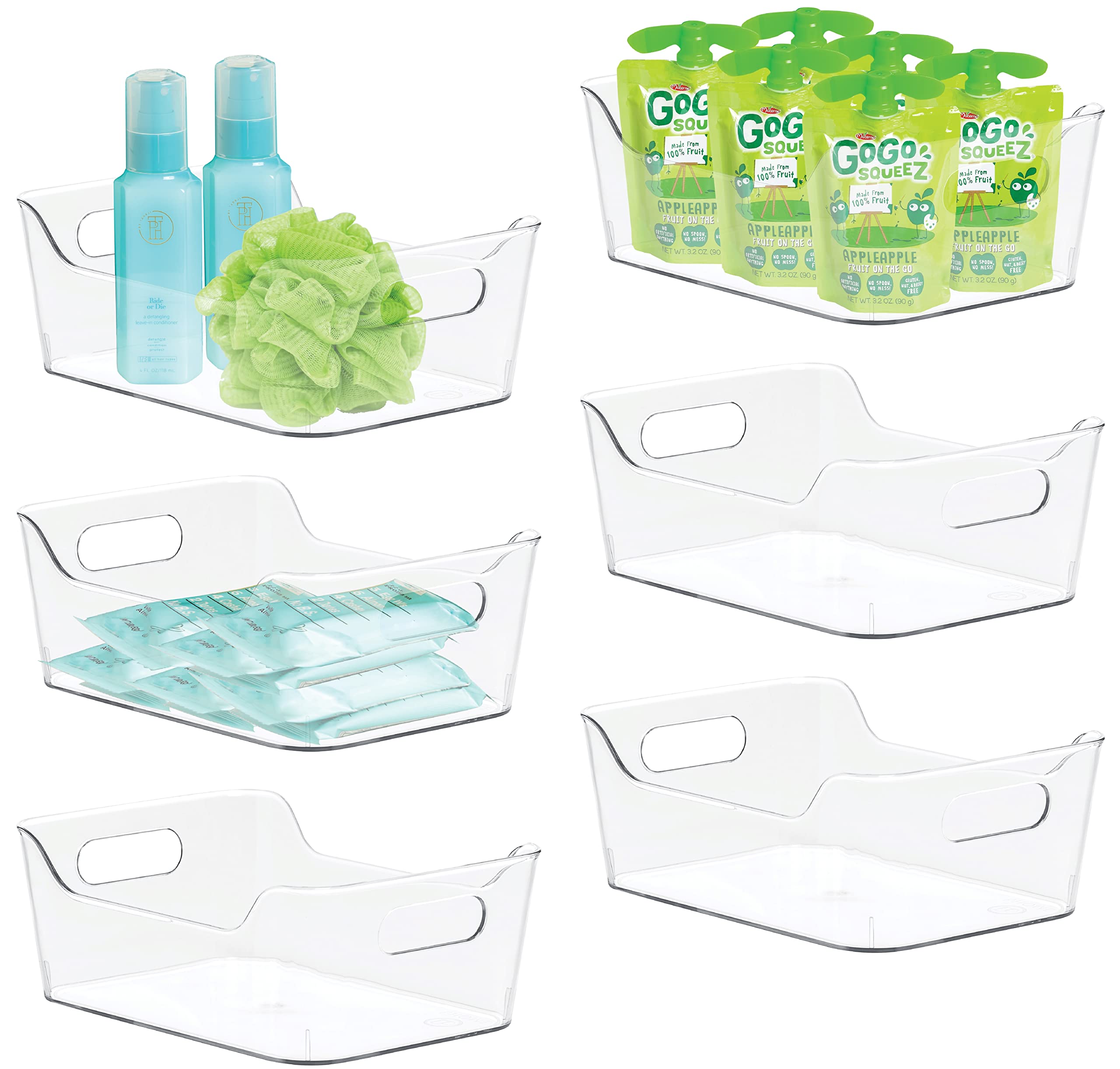 bHome Plastic Storage Bins - 6 Pack Small Clear Kitchen Organizers for Pantry, Cabinet, Fridge & Freezer | Space-Saving Storage Containers for Home Organization, Closet & Bathroom