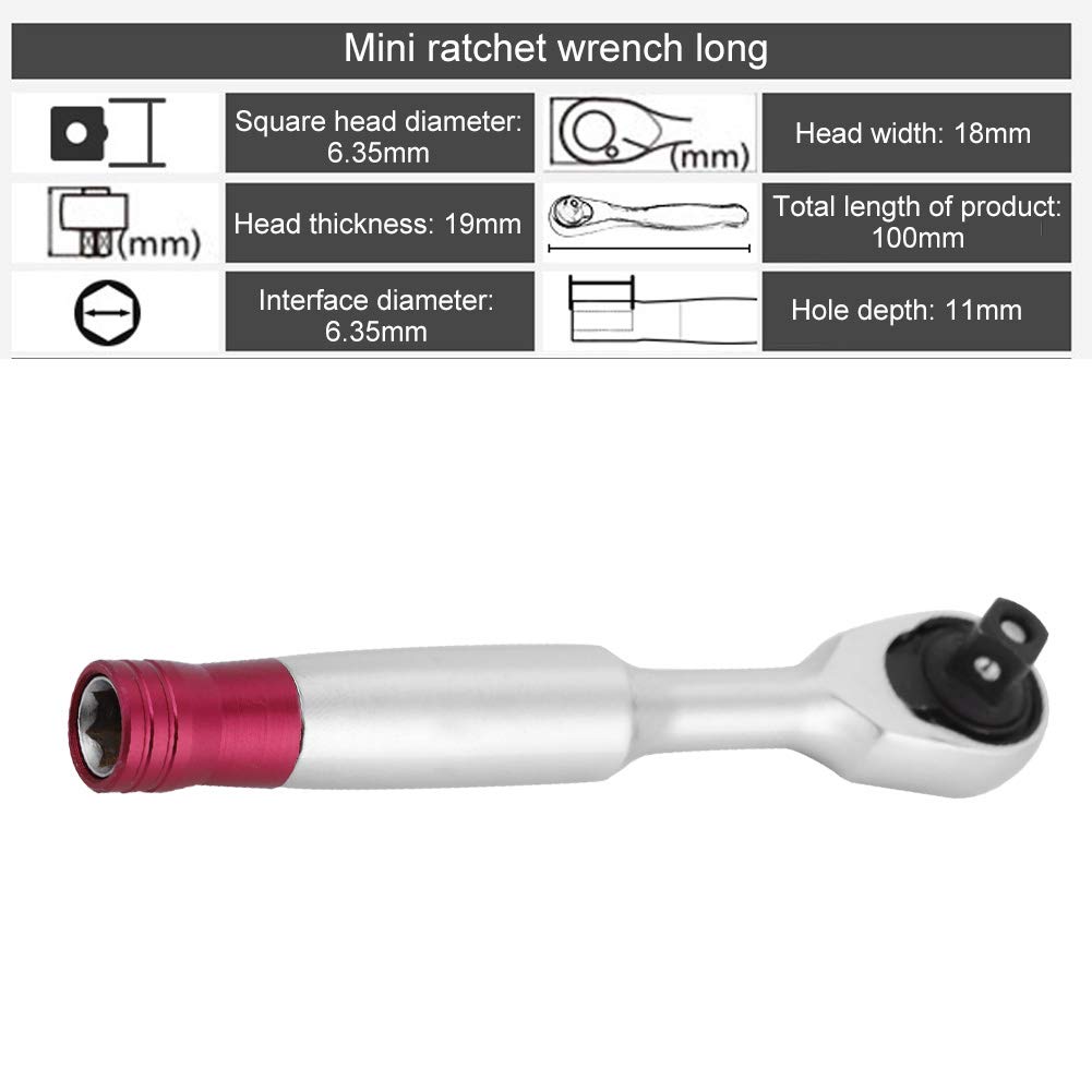 Qiilu 1/4 Inch Ratchet Wrench Set - 100mm Mini Ratcheting Wrench Kit with Socket for Car, Motorcycle & Bike Repair | Compact Automotive Tool for Tight Spaces & DIY Projects