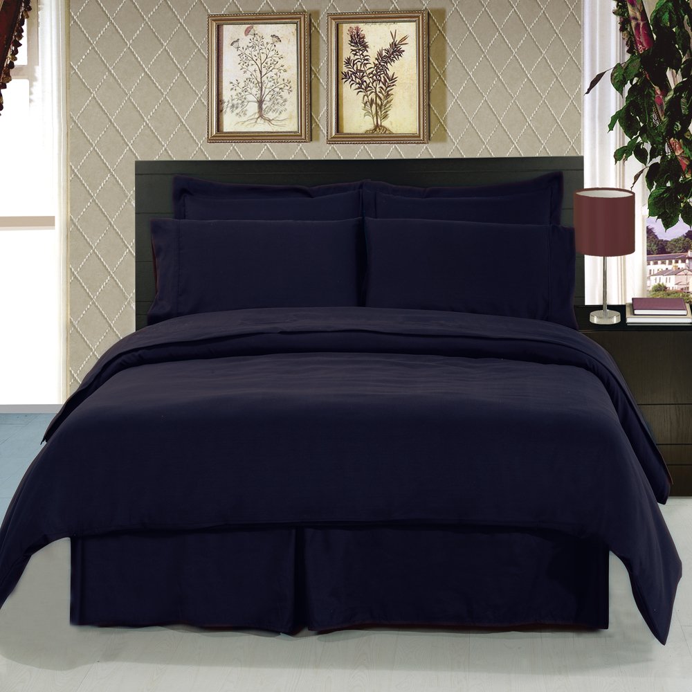 8-Piece Navy Blue Microfiber Bedding Set - Super Soft Comforter, Duvet Cover & Sheet Set for Queen/King Size Beds | Perfect for Master Bedrooms, Guest Rooms & Cozy Home Decor