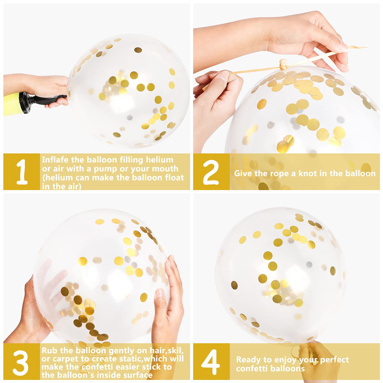100-Pack 12-Inch White & Gold Confetti Balloons - Latex Helium Party Balloons for Birthday, Wedding, Bridal Shower, Proposal, Anniversary, Engagement Decorations - Perfect for Indoor/Outdoor Party Decor & Photo Backdrops