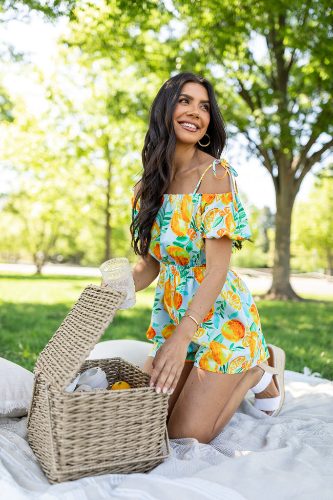 Easy Peasy Citrus Print Romper - Baby Girls' Summer Outfit | Soft & Breathable Cotton Jumpsuit for Playdates, Beach Trips & Photo Shoots