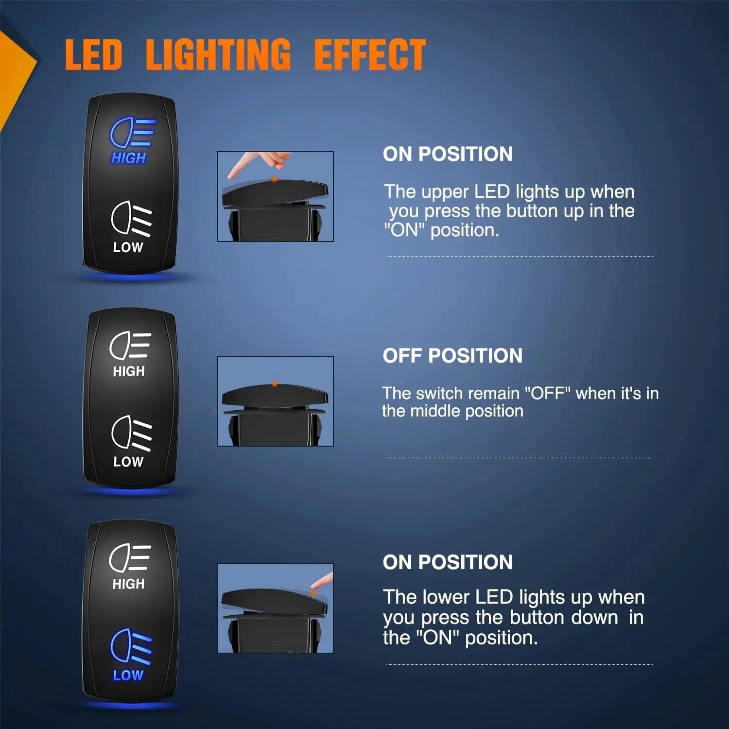 7Pin DPDT On/Off Momentary High Low Beam Headlight Rocker Switch with Blue LED - Perfect for Car, Truck, Boat & Off-Road Vehicle Lighting Systems