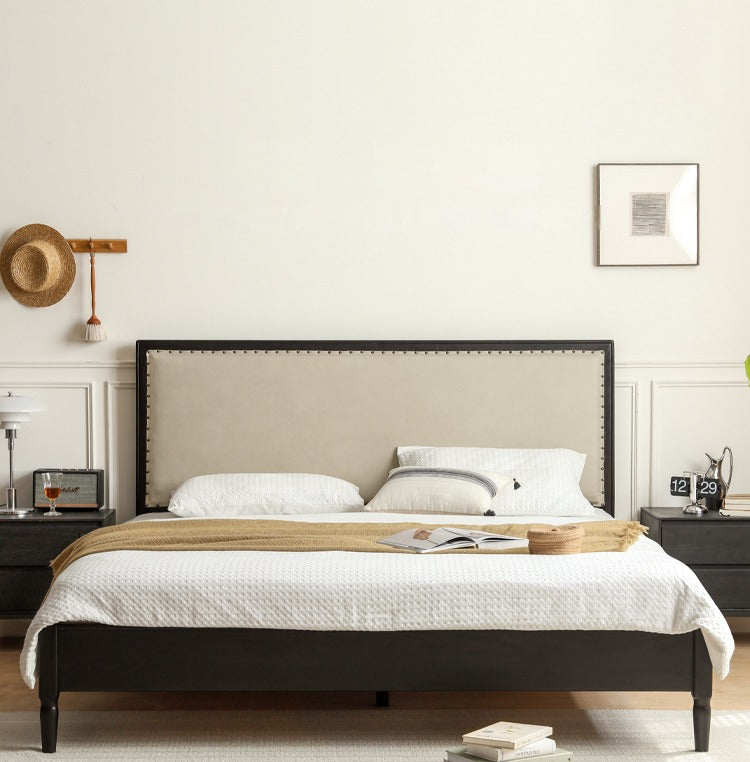 Solid Oak Wood American Soft Back Bed - Durable & Stylish Bed Frame for Bedroom, Guest Room, or Master Suite
