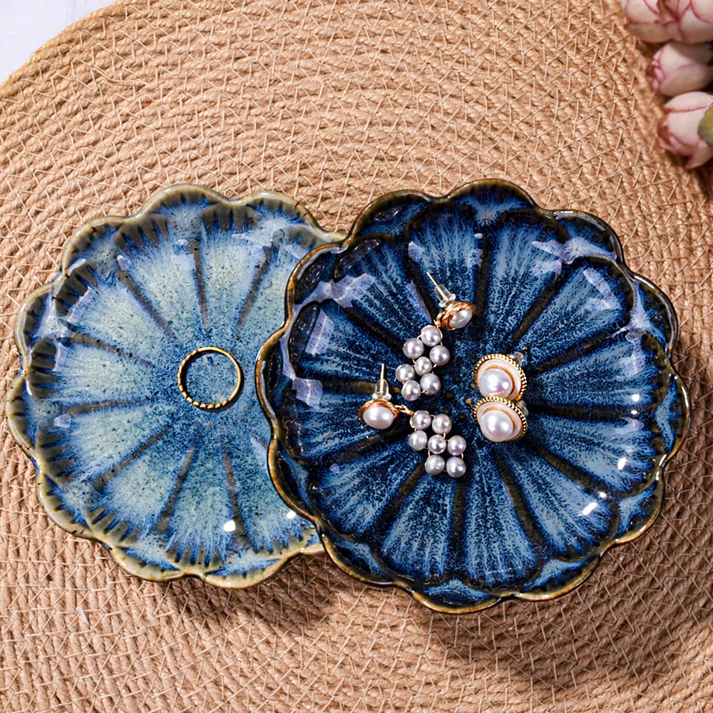 Vintage Lotus Jewelry Dish Set - Ring Holder for Wedding & Engagement Gifts (Blue/Green) - Perfect for Dresser & Vanity Organizing