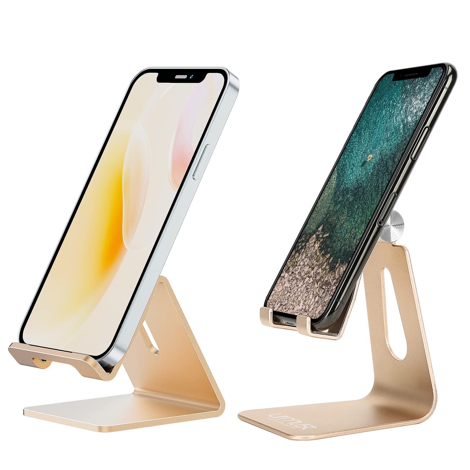 Urmust Adjustable Gold Phone Stand - Universal Smartphone Holder for Desk, Table, Bed & Car Use - Perfect for Watching Videos, Video Calls & Hands-Free Viewing