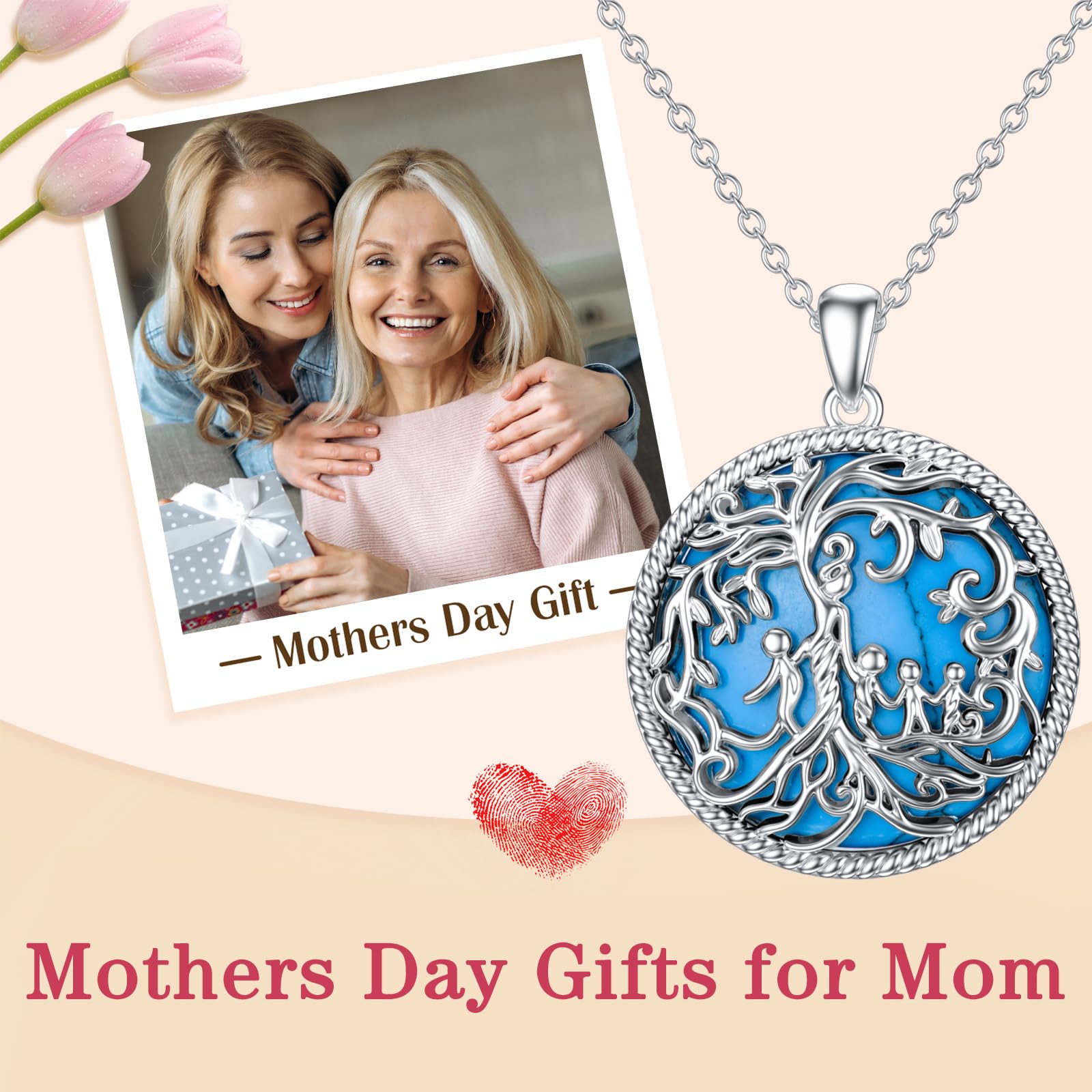 TOUPOP Mother's Day Gifts for Mom - 925 Sterling Silver Family Tree of Life Necklace for Women, Wife, Grandma, Daughter & Son - Meaningful Birthday Jewelry Gift for Family Bonding & Special Occasions