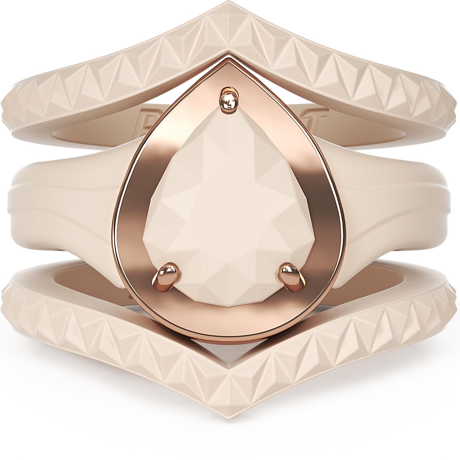 Rinfit Women's Silicone Wedding Rings Set - Elegant Metal Framed Silicone Pear with 2 Stackable Bands for Engagement, Promise, or Anniversary | Perfect for Active Lifestyles, Gym, Swimming & Outdoor Activities