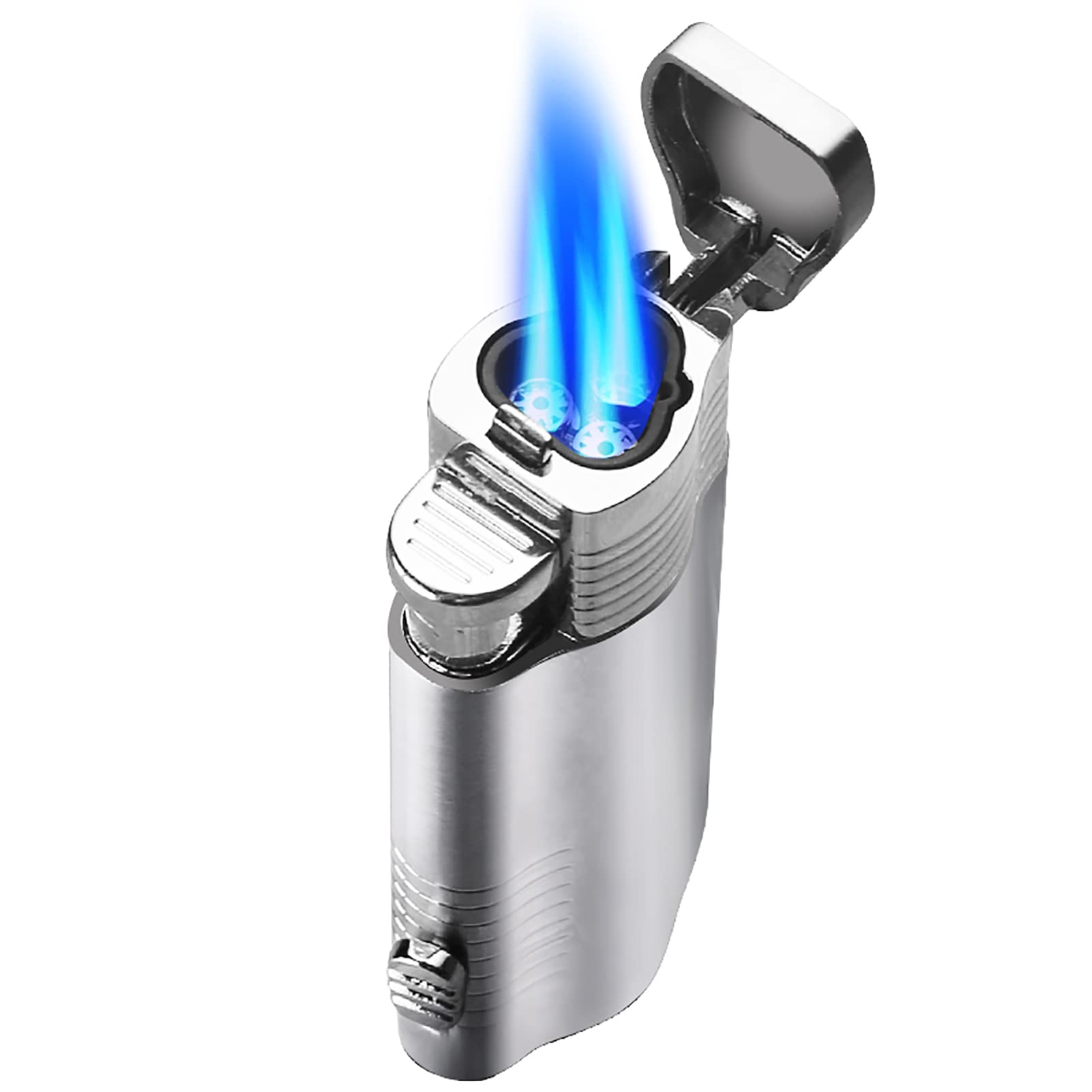 Triple Flame Torch Lighter - Adjustable Windproof Butane Lighter with Fuel Window for Cigars & Outdoor Use