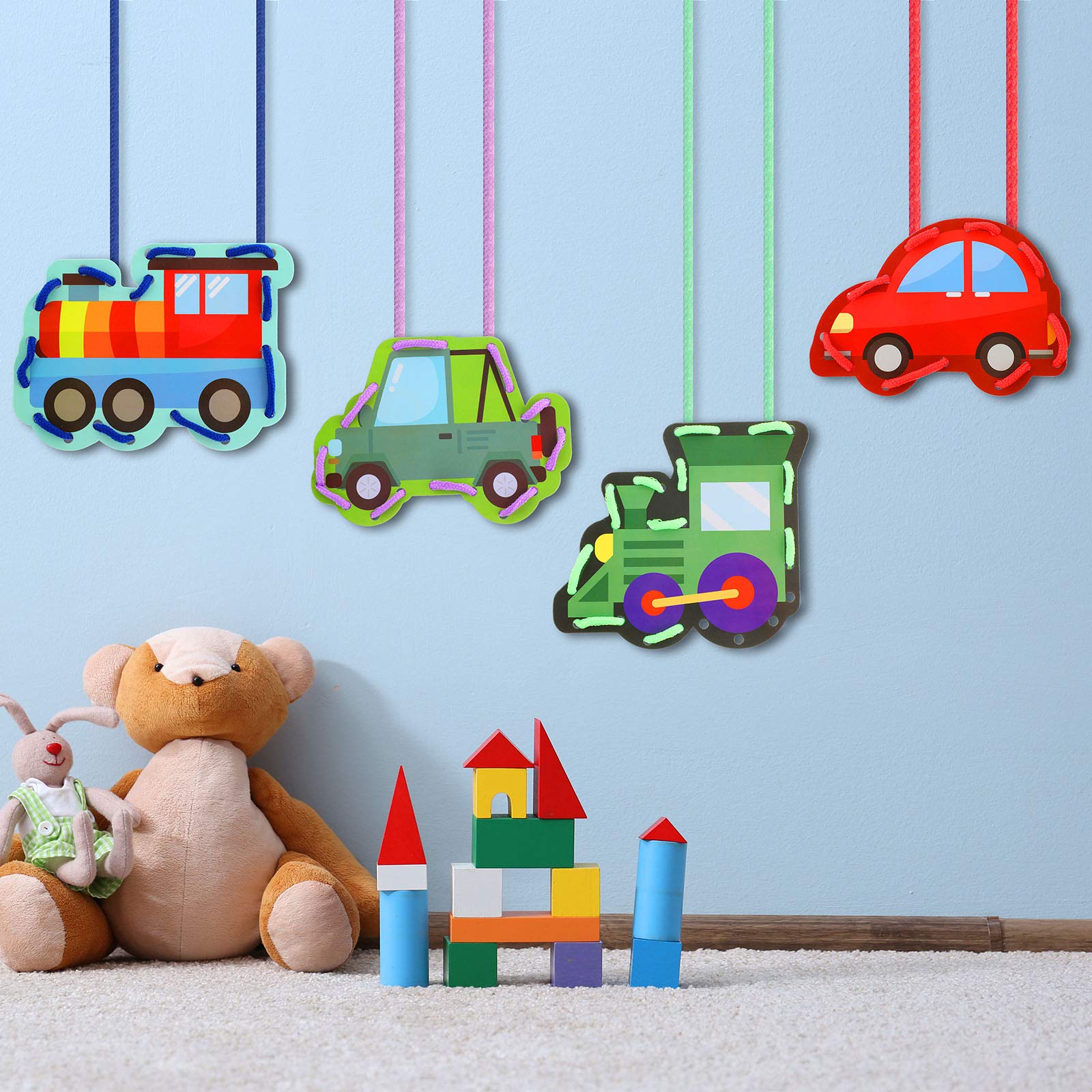 Zonon 8-Piece Kids Lacing Cards Set - Transportation Theme Educational Sewing Game for Toddlers | Develop Fine Motor Skills & Imagination | Perfect for Preschool Learning & Birthday Party Favors