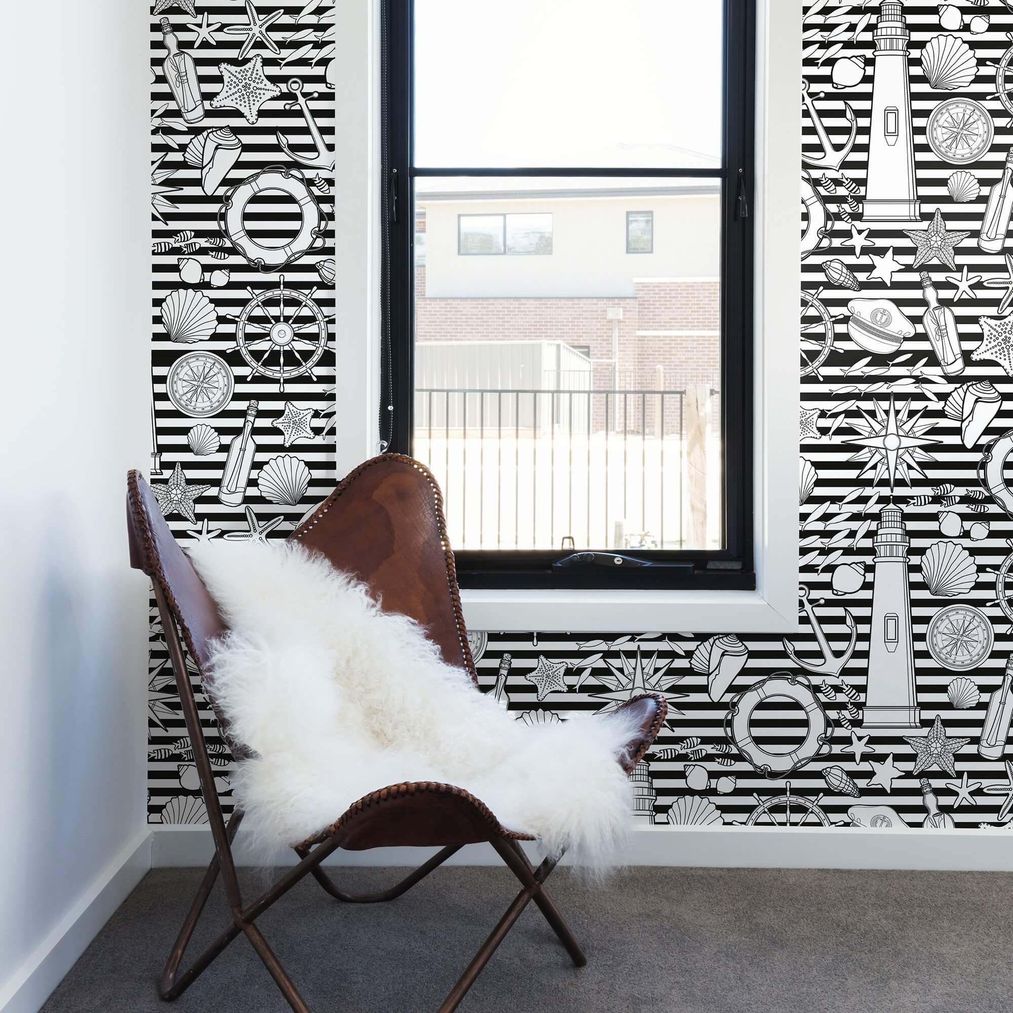 White Striped Nautical Peel and Stick Removable Wallpaper - Self-Adhesive Decorative Wall Covering for Bedroom, Bathroom, Nursery & Office - Easy to Apply & Remove