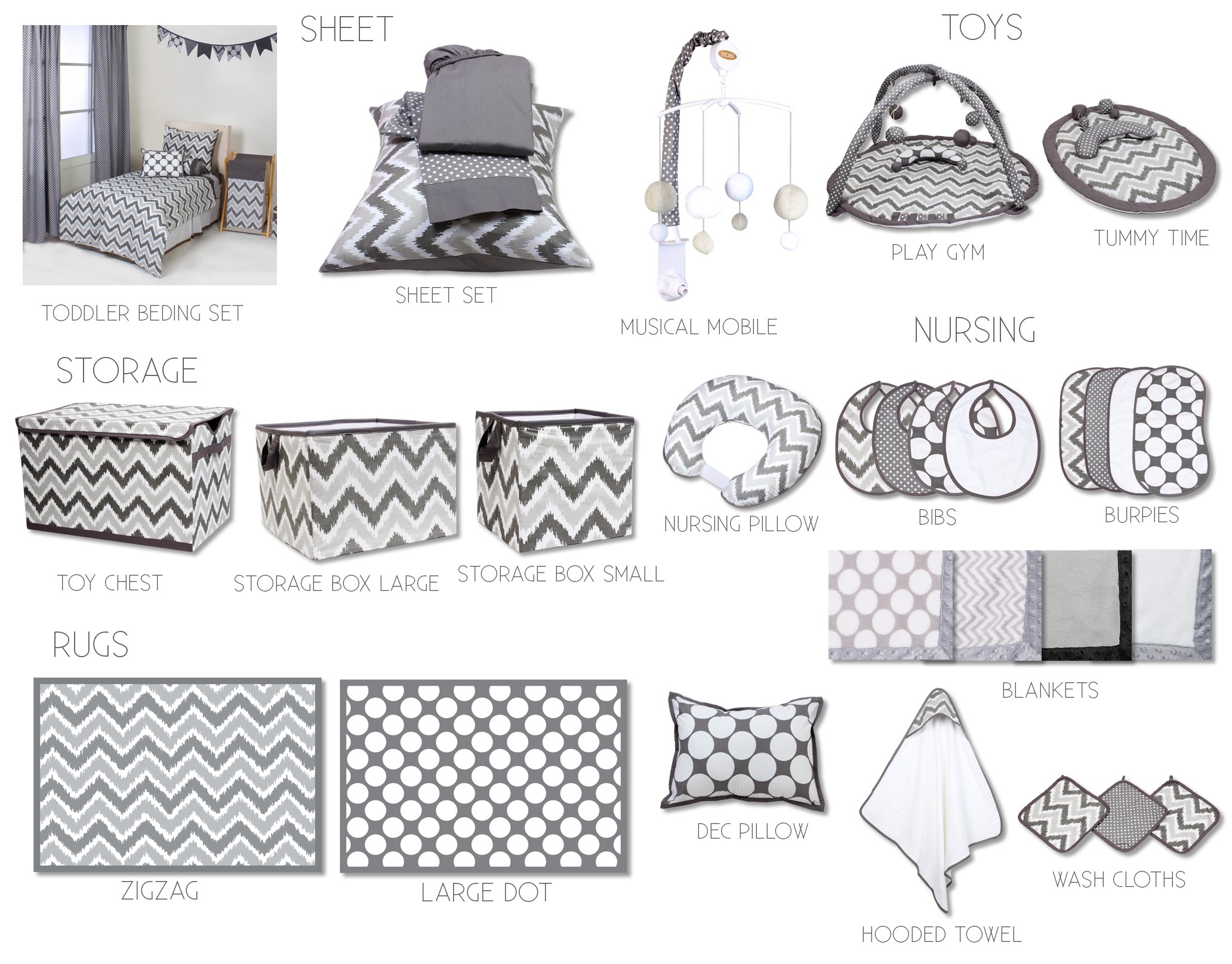Bacati Mix N Match Ikat Zigzag Chevron Nursery Storage Organizer - Wall & Crib Storage Basket, Grey - Perfect for Baby Room Organization & Nursery Decor