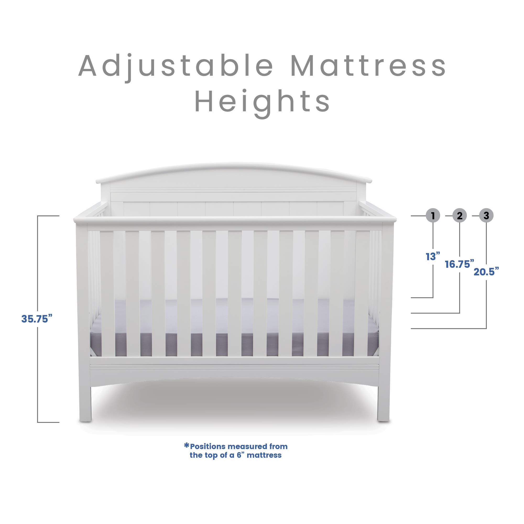 Delta Children Archer 4-in-1 Convertible Crib with Serta Perfect Slumber Dual-Sided Mattress - Bianca White | Nursery Bedroom Furniture for Baby & Toddler | Eco-Friendly Recycled Fiber Core Mattress | Crib to Toddler Bed Conversion