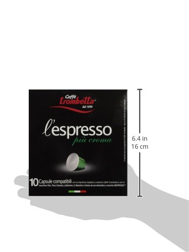 Trombetta 10 Capsules 'Piu Crema' Dark Roast Instant Espresso Coffee Pods - Compatible with Nespresso Machines | Perfect for Home & Office Coffee Breaks