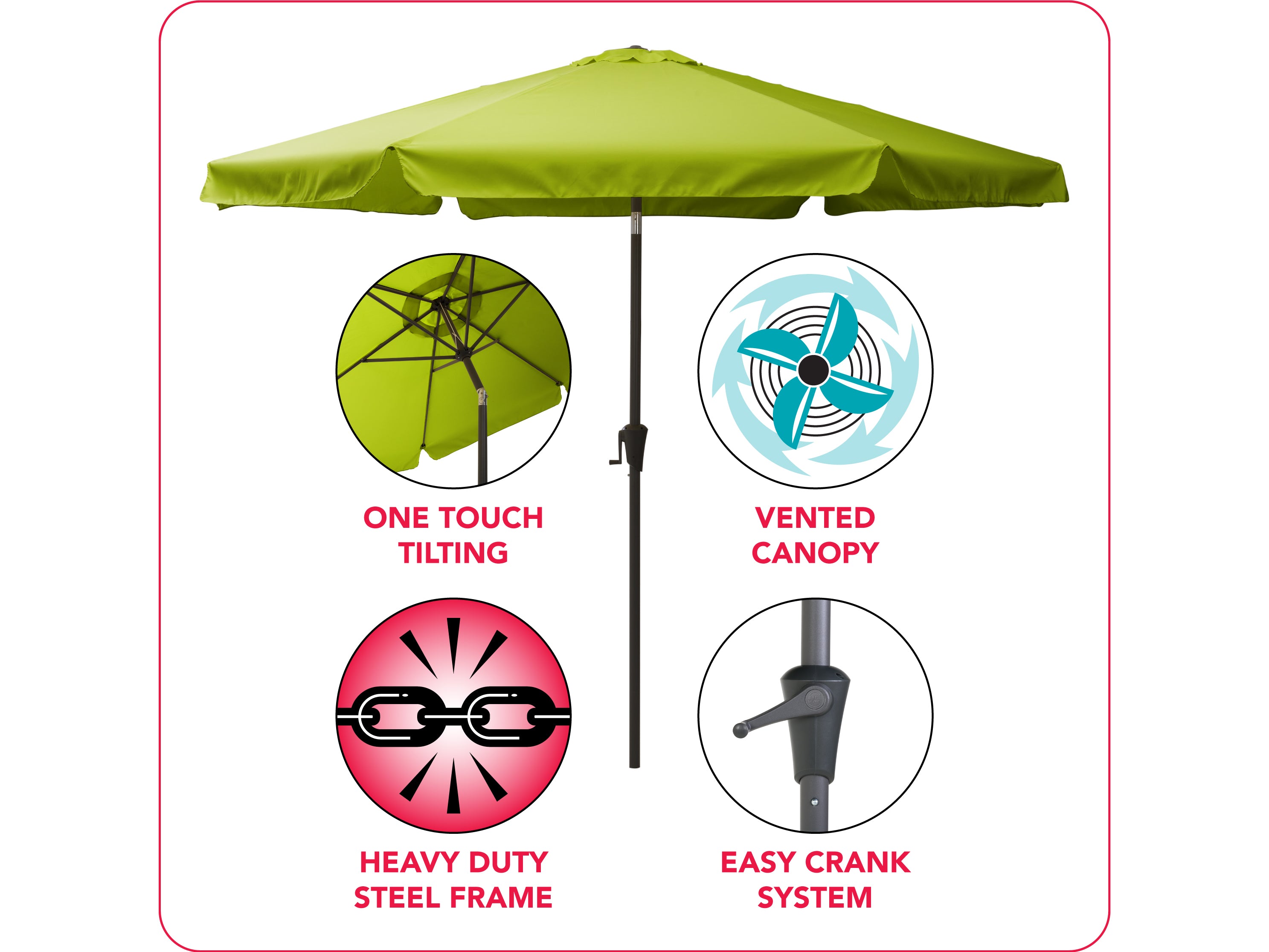 10ft Round Lime Green Patio Umbrella - Outdoor Sun Shade for Pool, Garden, and Backyard - UV Protection & Water Resistant