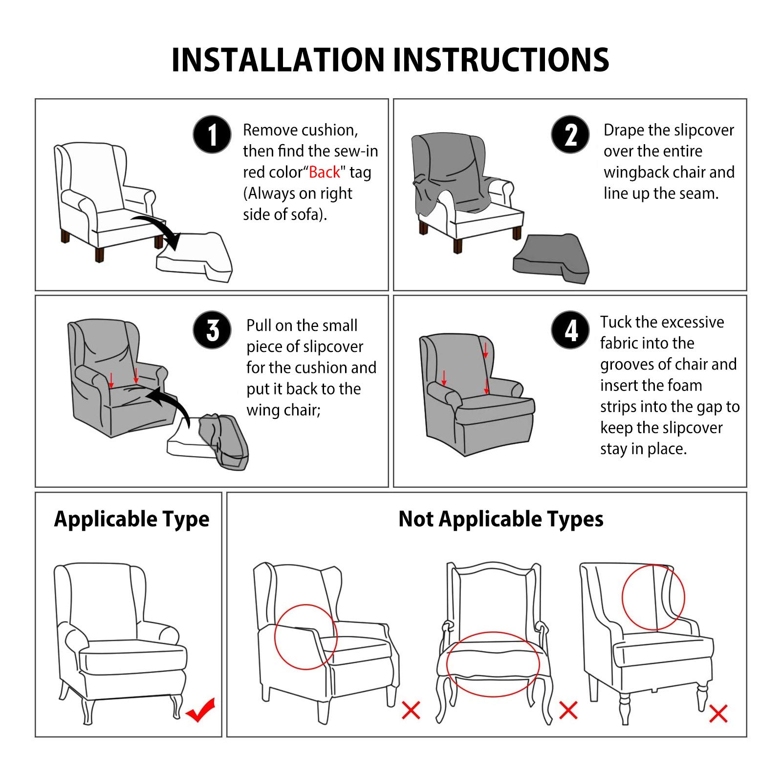 Stretch Wing Chair Slipcovers with Ears - Jacquard Furniture Protector for Living Room
