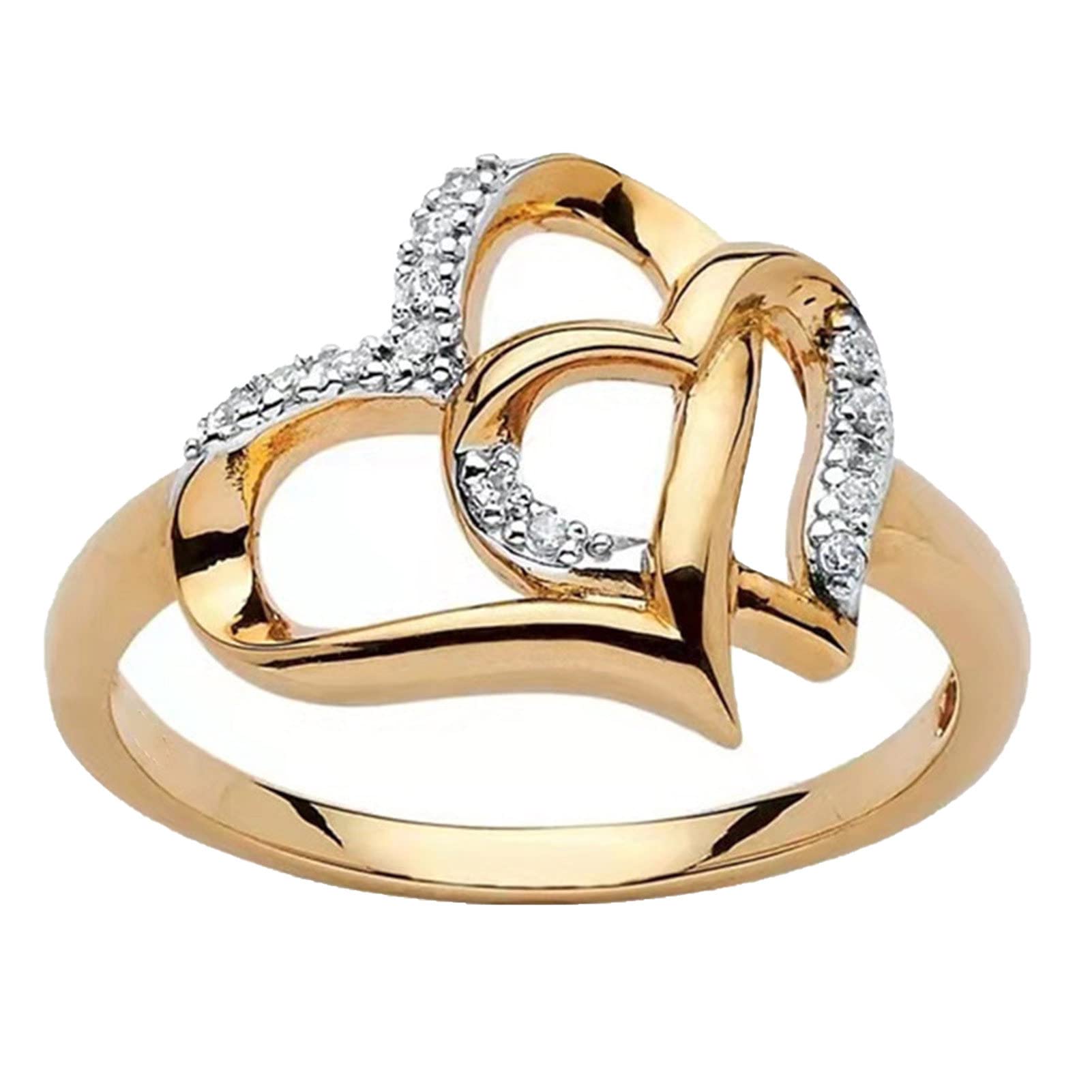 Elegant Shining Engagement Ring for Women - Alloy Hollow Rhinestone Double Heart Wedding Band Jewelry Accessory - Golden US Size 7 | Perfect for Anniversary, Valentine's Day Gift & Bridal Party Accessories