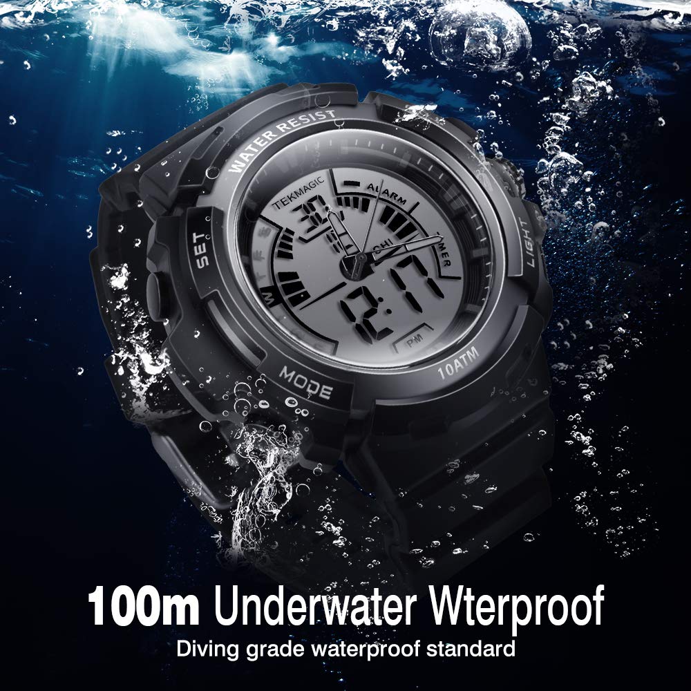 Men's Digital Sports Watch 10 ATM Waterproof Dive Chronograph Timer with Dual Time Alarm Calendar - Perfect for Swimming, Diving, Outdoor Adventures & Gym Workouts