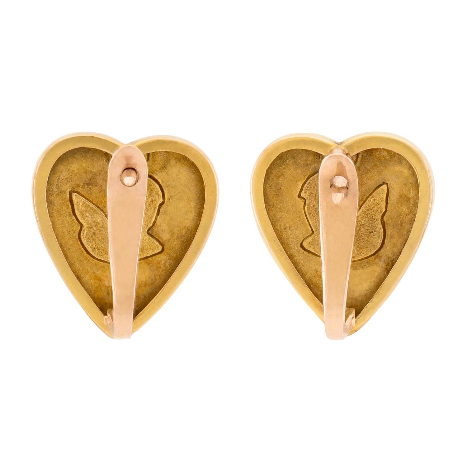 14K Gold Victorian Style Enamel Heart Cherub Earrings - Elegant Angel Wing Dangle Earrings for Women, Perfect Gift for Valentine's Day, Anniversary & Special Occasions