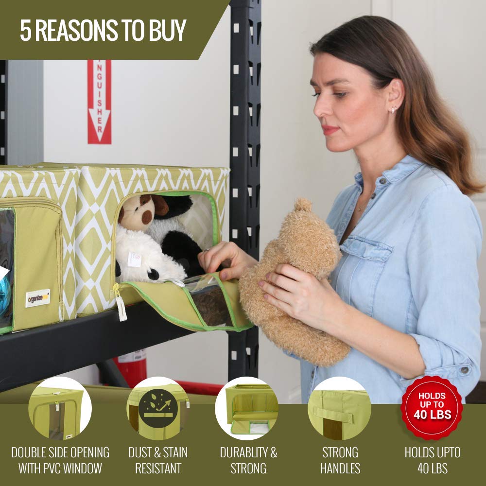 Foldable Clothes Storage Bag Organizer - Large Capacity Collapsible Closet Box with Sturdy Zippers & Strong Handles - Premium Fabric for Blankets, Seasonal Clothes & Bedding Storage - Under Bed & Closet Organization - 2 Pack (Small, Pistachio Pattern) - Perfect for Home, Dorm & Travel Storage Solutions