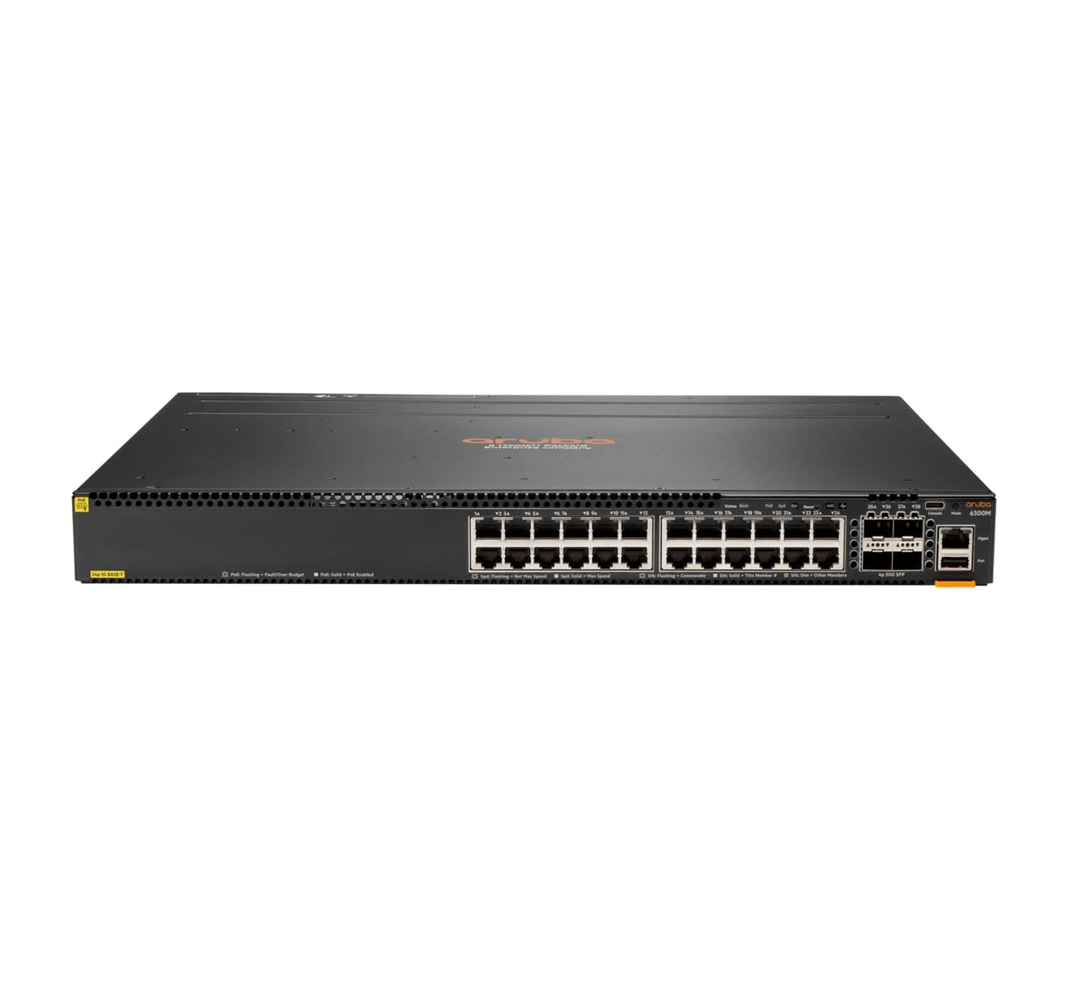Aruba 6300M 24-Port Gigabit Ethernet Switch with 4 SFP56 Ports | Class 4 PoE | L3 Managed | 1U Rackmount | Ideal for Office Networks & Data Centers