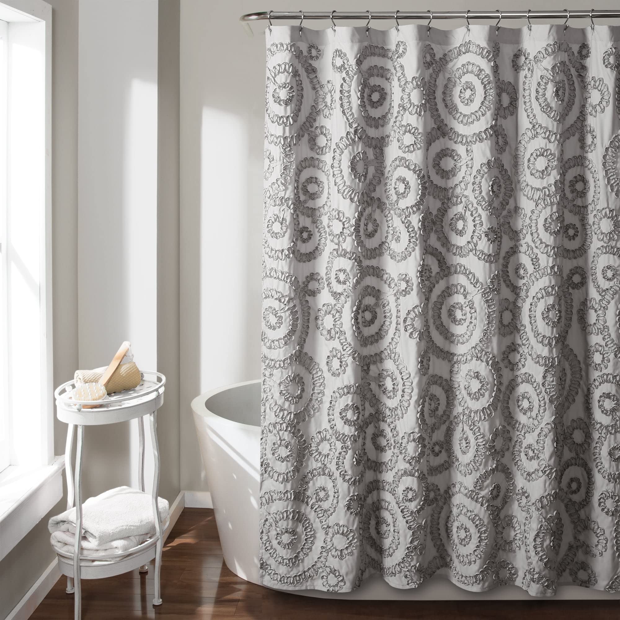 Lush Decor Keila Shower Curtain 78x54 Inches - Waterproof Gray Bathroom Curtain for Modern & Farmhouse Style - Perfect for Bathroom Decor & Spa-Like Shower Experience