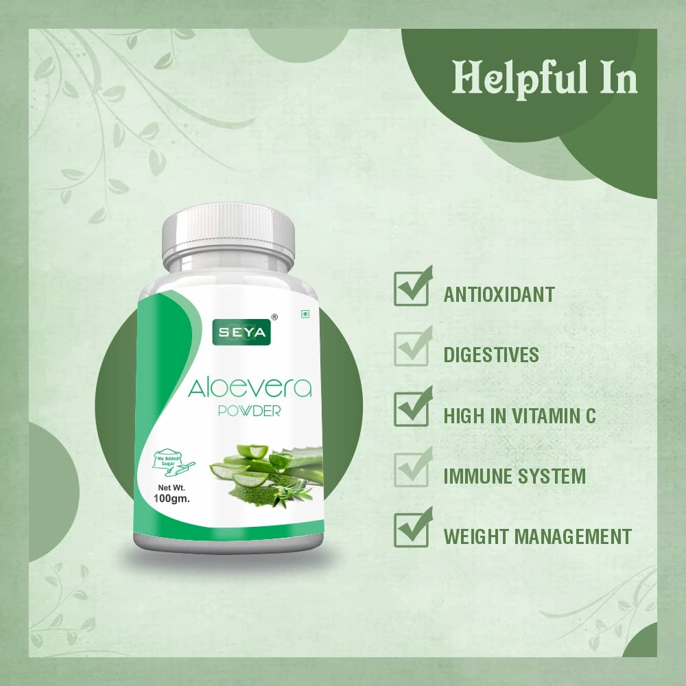 SEYA Aloe Vera Powder 100g (3.5oz) - Organic Aloe Powder for Face, Skin & Hair Care, Immune Support, Weight Management & Digestion Aid - Perfect for Smoothies, DIY Beauty & Wellness Recipes