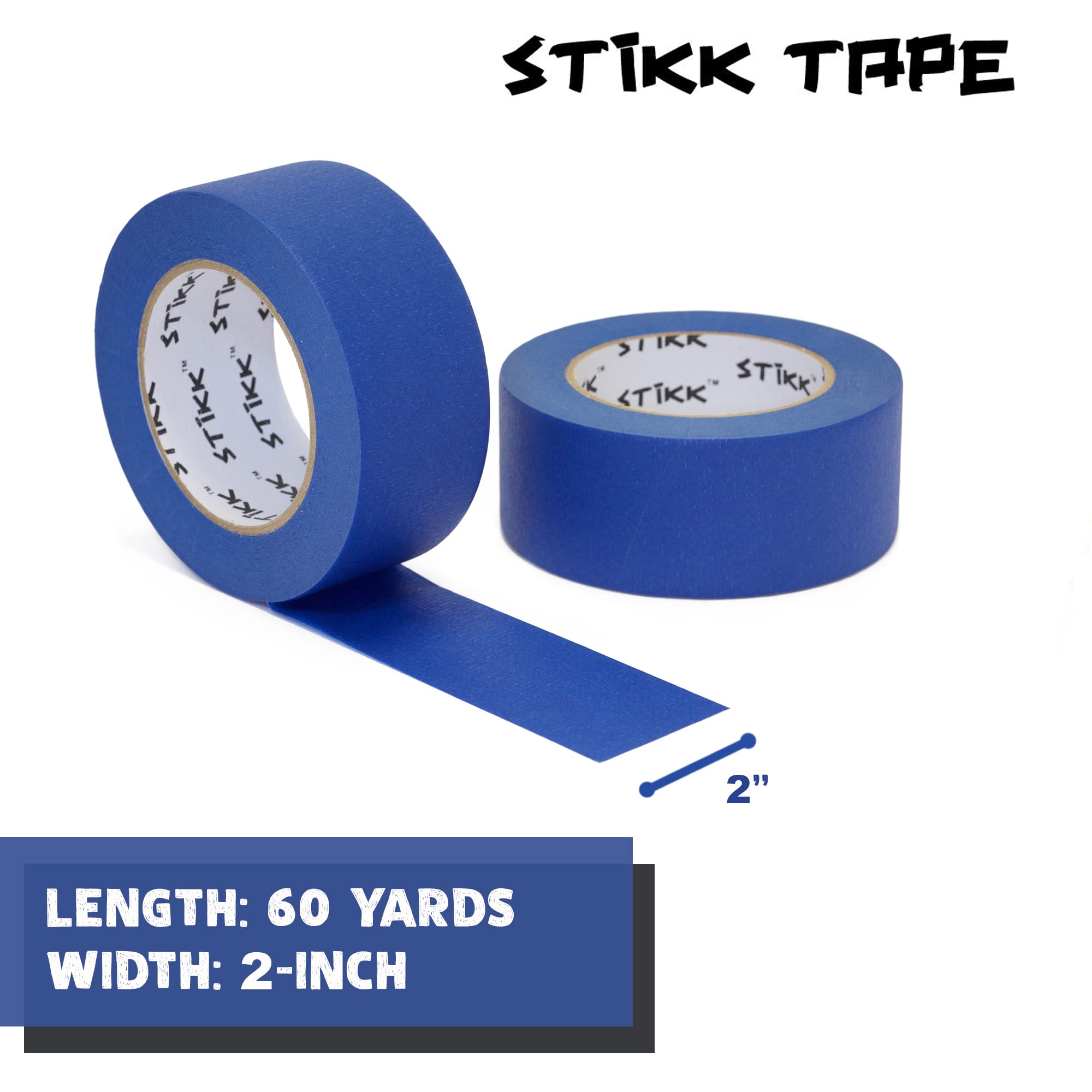 Stikk Painters Tape - 2 Pack Blue Painter's Tape, 2 Inch x 60 Yards - Residue-Free Masking Tape for Walls, Edges, Trim & Ceilings - Perfect for DIY Painting Projects, Home Renovation & Crafting
