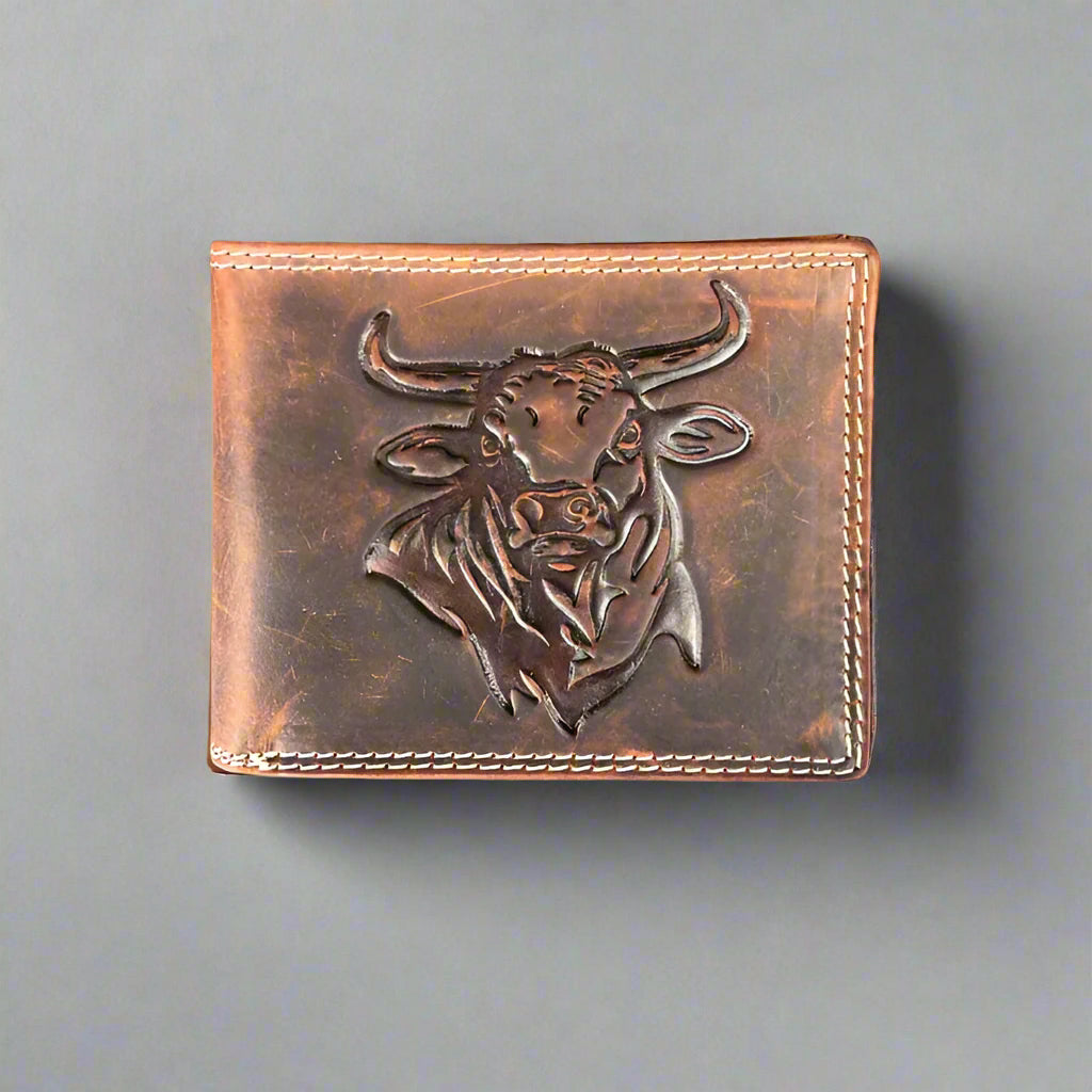 Premium Men's Steer Embossed Bifold Leather Wallet - RFID Blocking - Slim Design for Everyday Carry & Business Use