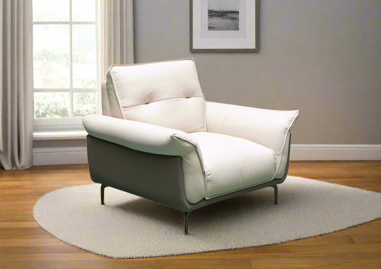 Klaussner Viana Leather Ivory Accent Chair with Feather-Filled Back Cushion - Perfect for Living Room, Office, or Reading Nook