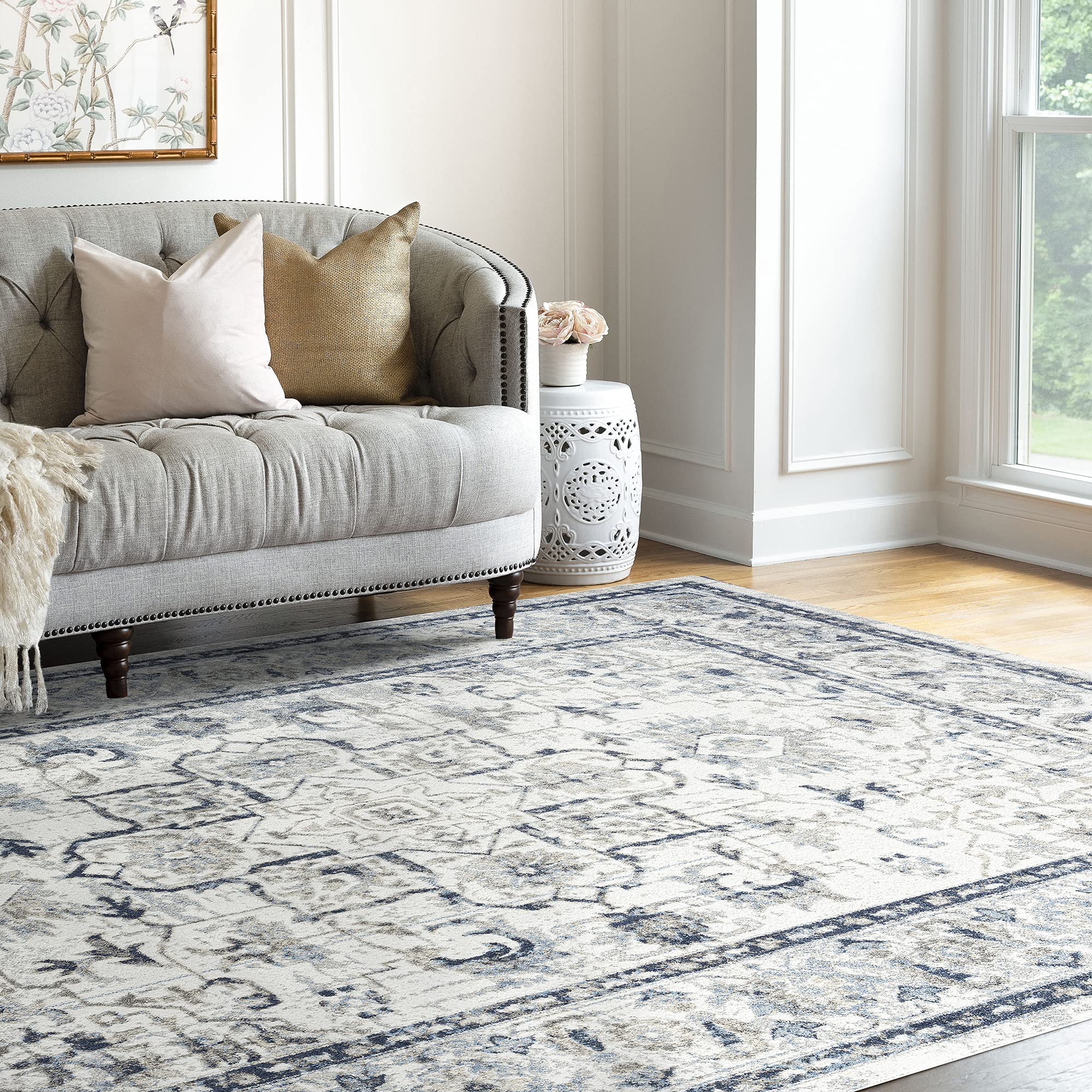 Tayse Adrienne Traditional 5x7 Area Rug - Soft Cream Living Room, Dining Room, Bedroom Rug - Perfect for Home Decor, Office & High Traffic Areas