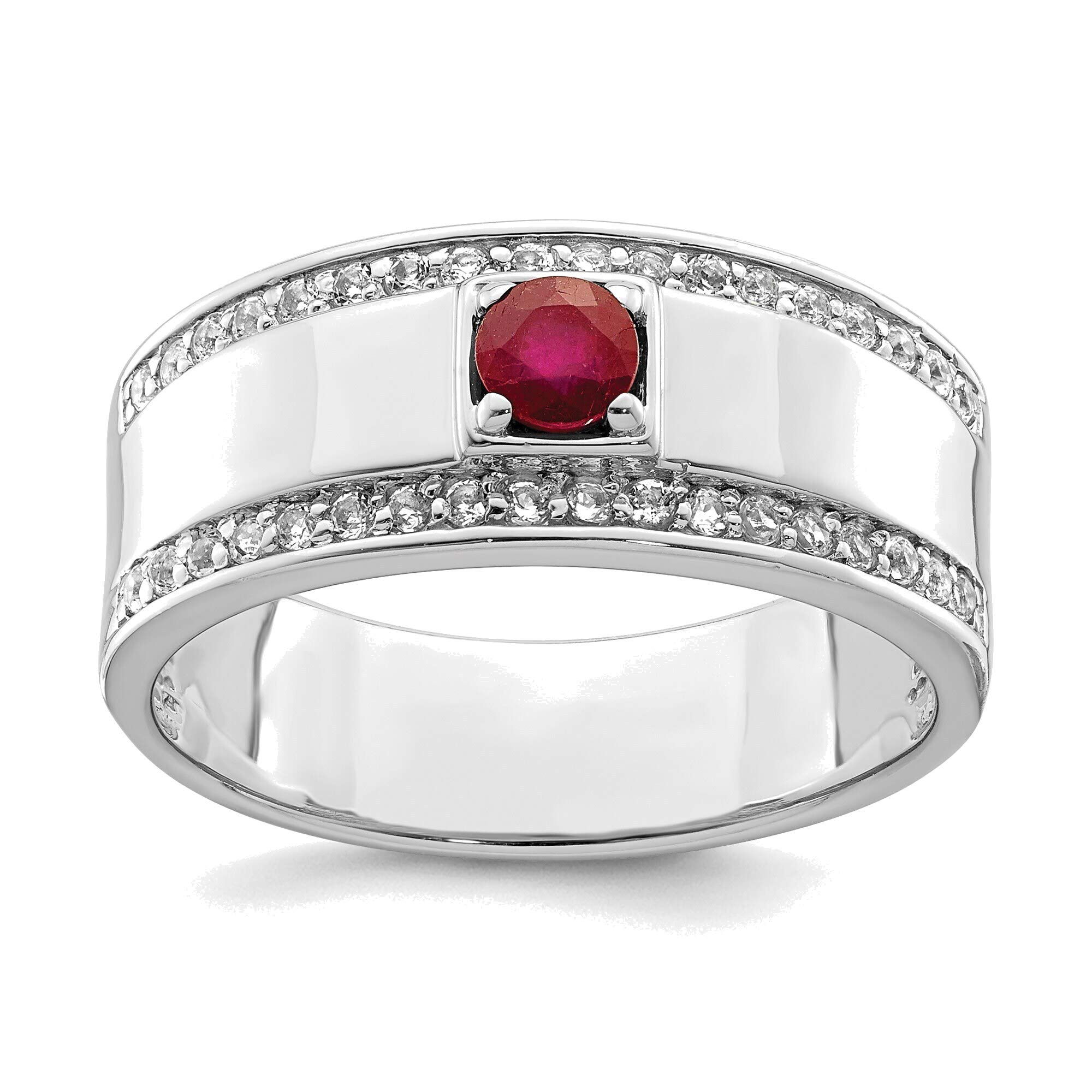 Bonyak Men's African Ruby & White Topaz Sterling Silver Ring Size 9 - Elegant Wedding Band, Anniversary Gift for Him, Perfect for Special Occasions & Everyday Wear
