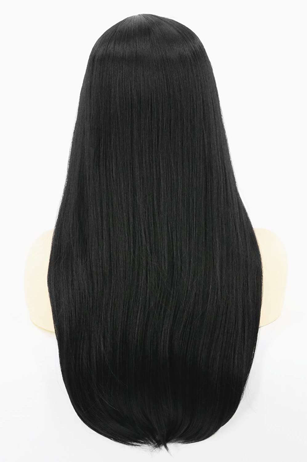 TRESSED UP Long Straight Black Synthetic Wigs for Women - Natural Looking Front Lace Wig with Realistic Hairline - Perfect for Cosplay, Daily Wear & Special Occasions