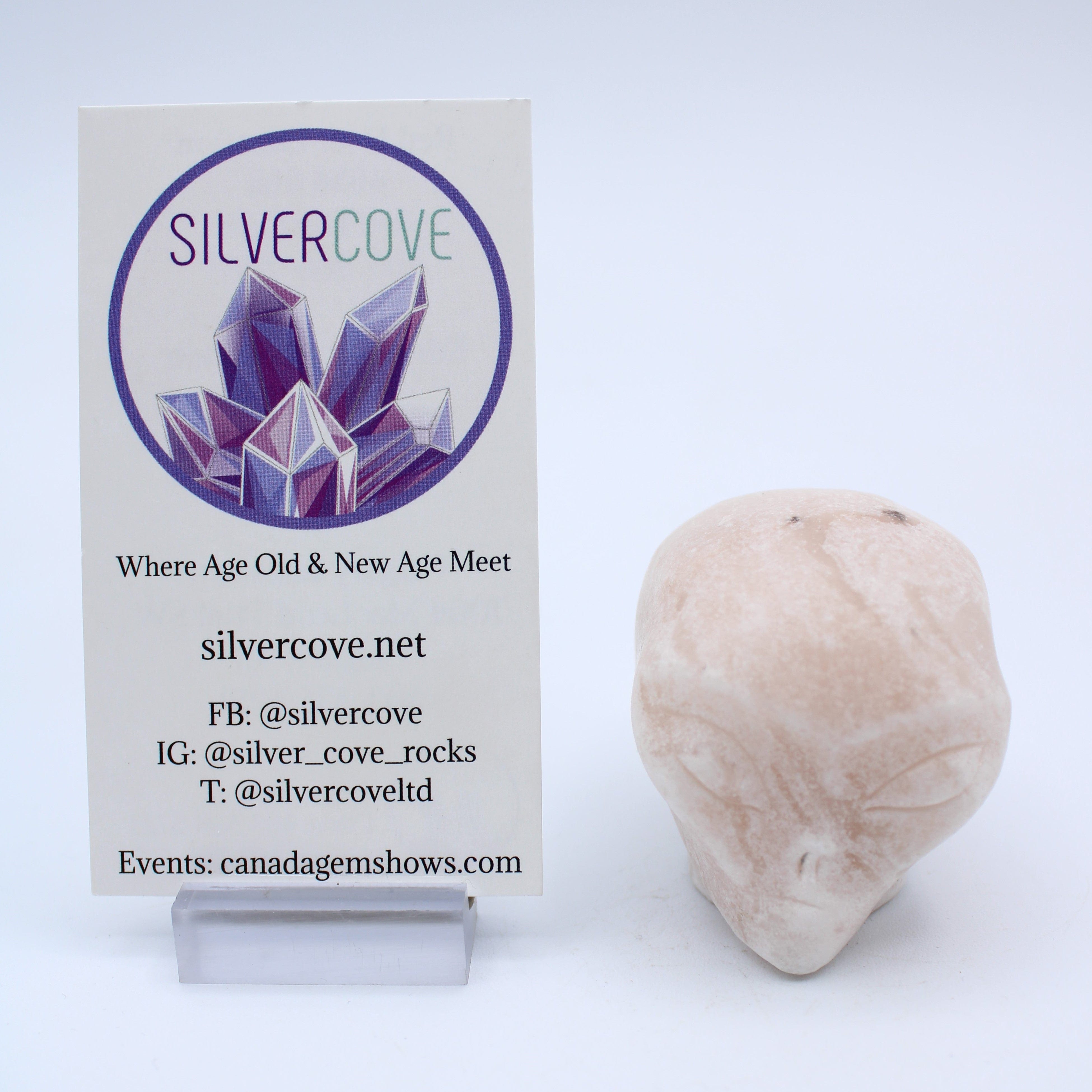Calcite Alien Head Carving - Unique Handmade Stone Sculpture for Home Decor, Office Display & Gift Ideas
