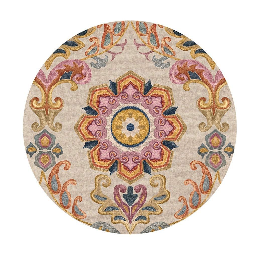 Stylish Nordic Ethnic Printed Round Polyester Area Rug - Non-Slip Washable Carpet for Living Room, Bedroom & Sofa (100x100cm) | Perfect for Home Decor, Cozy Bedside Mats & Artistic Floor Covering
