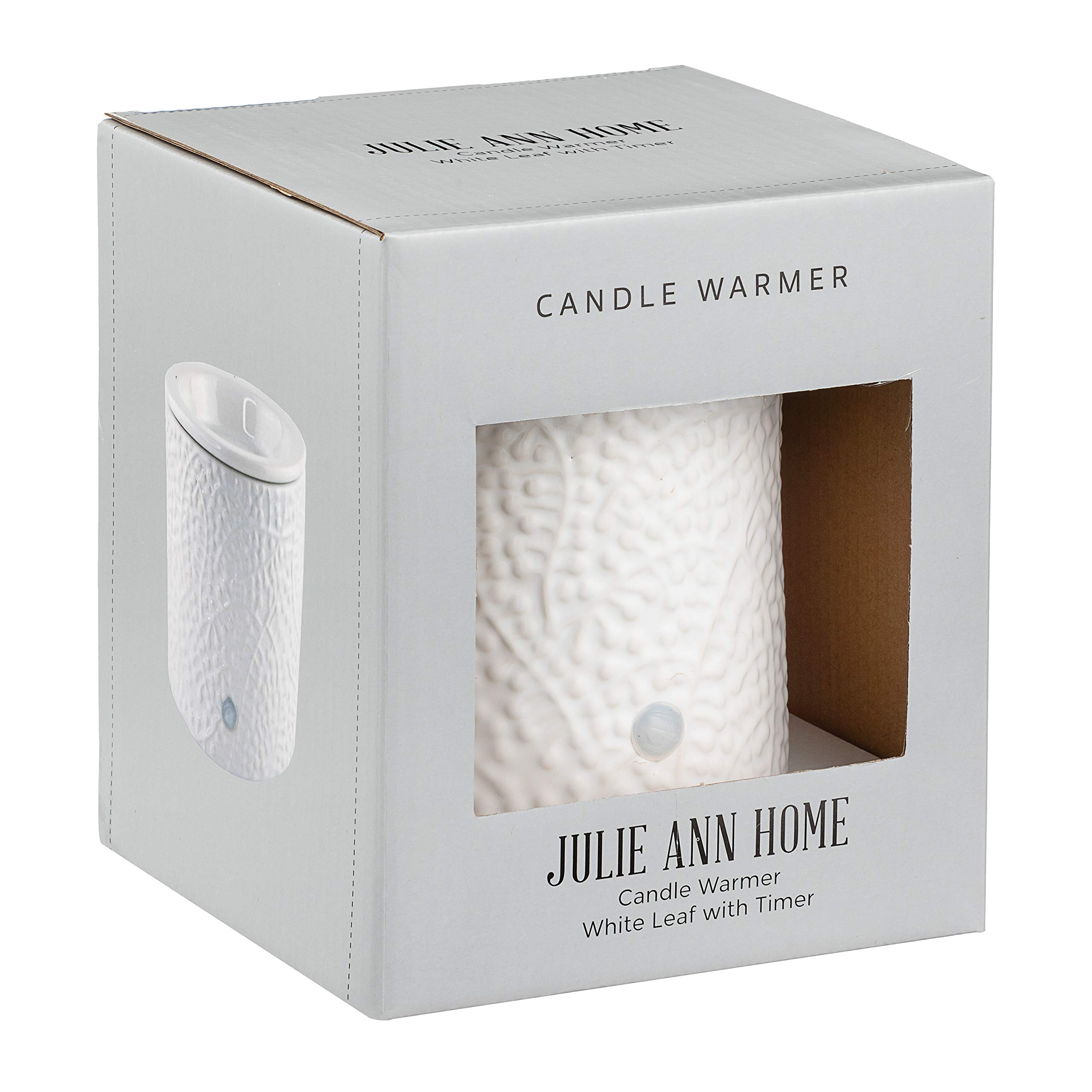 White Leaf Ceramic Electric Candle Warmer with Safety Timer | Automatic Plug-in Wax Melter for Scented Wax Cubes & Tarts | Home Office Air Freshener & Aromatherapy Decor | Perfect for Bedroom, Bathroom, Spa and Gift Giving
