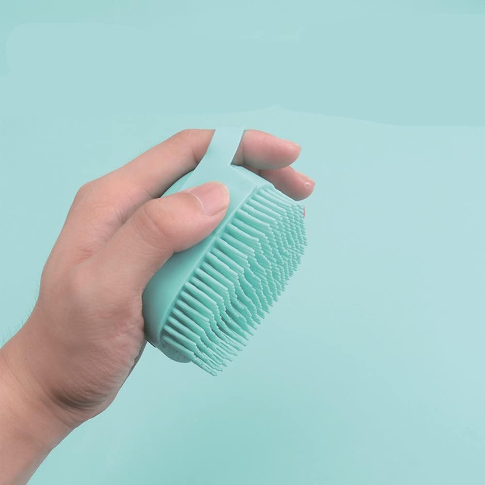 **YAWALL Soft Silicone Dog & Cat Bath Brush - Massage Grooming Brush with Shampoo Dispenser, Rubber Bristles for Gentle Cleaning - Heart Shape Blue - Perfect for Bath Time & Pet Spa Days**
