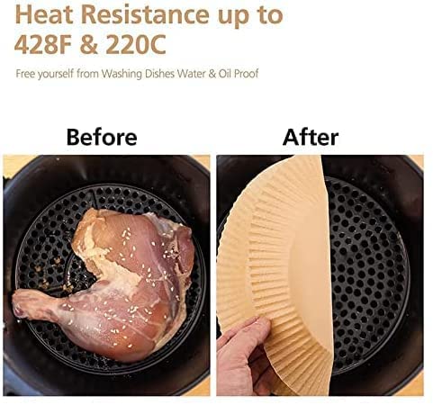 100 Pcs 6.3 Inch Round Disposable Air Fryer Liners - White Parchment Paper for 2-5 Qt Air Fryer Baskets | Non-Stick, Easy Clean Accessories | Perfect for Chicken Wings, French Fries & Healthy Cooking