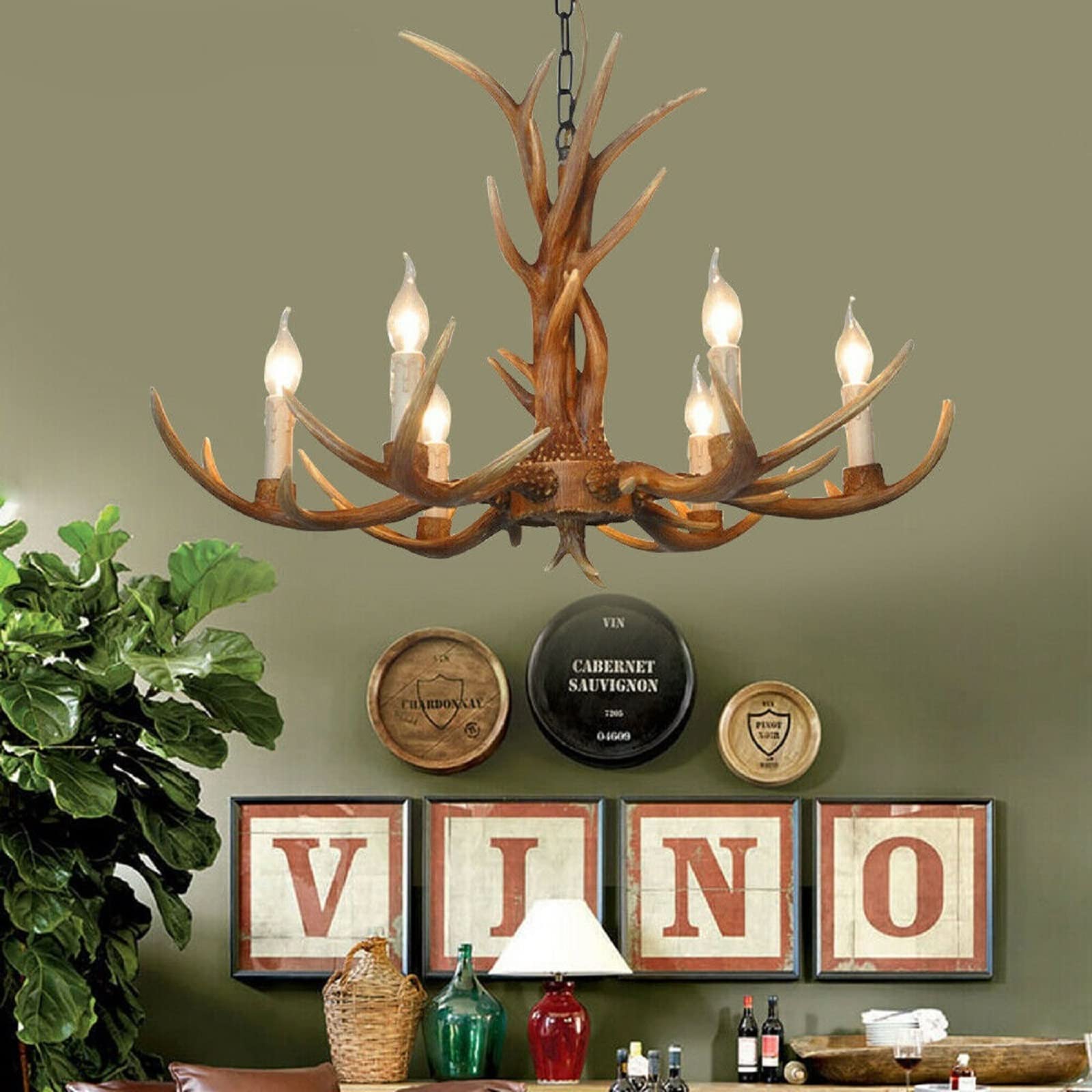 Vintage Antler Chandelier - Deer Horn Resin Pendant Light with Rustic Design - Faux Chandelier Lighting for American Countryside Decor - Perfect for Parlor, Bar, Restaurant, Bedroom & Home Lighting