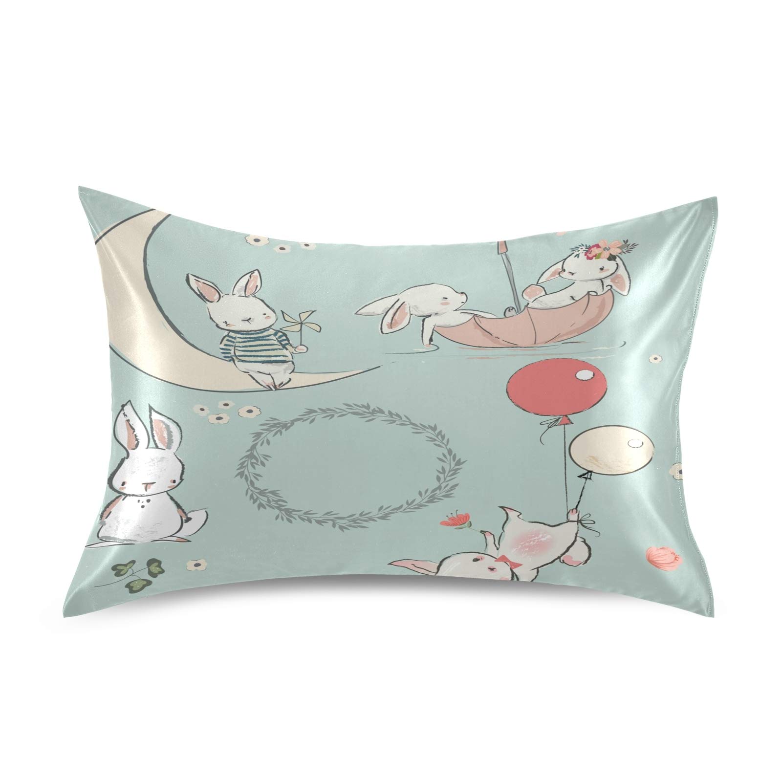 Qilmy Cute Rabbit Easter Satin Pillowcase - Soft Decorative Throw Pillow Cover 20x30 Inch for Sofa, Bed & Living Room - Perfect for Easter Decor, Home Decor & Gift Giving