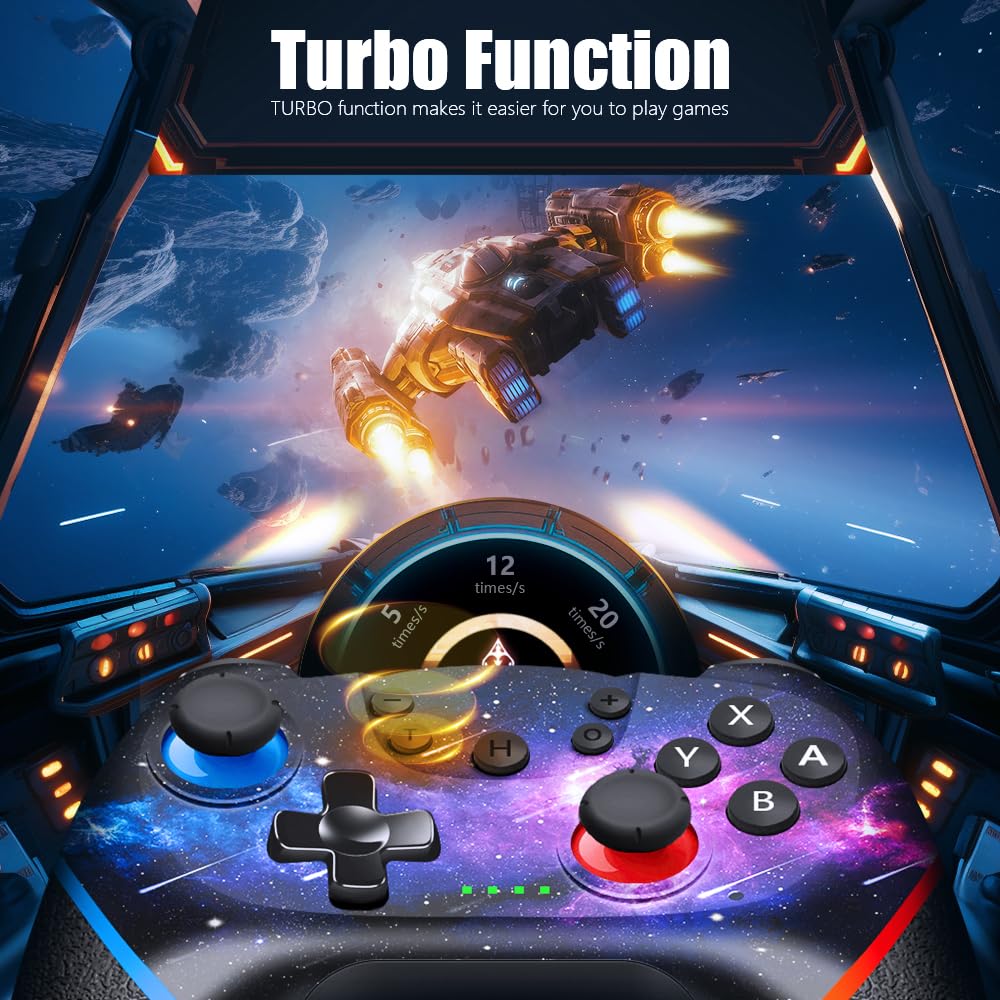 AceGamer Wireless Pro Controller for Nintendo Switch/Lite/OLED - Galaxy Custom Design, Dual Vibration, Turbo Button & Ergonomic Grip - Perfect for Gaming, Travel & Family Game Nights (Galaxy Edition)