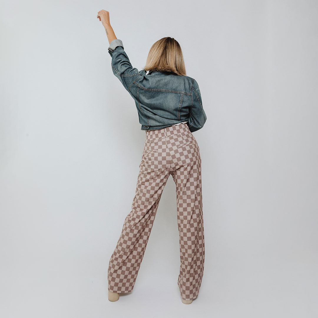 Stylish Audrey Checkered Brown Trousers for Women - Perfect for Office Wear & Casual Outfits