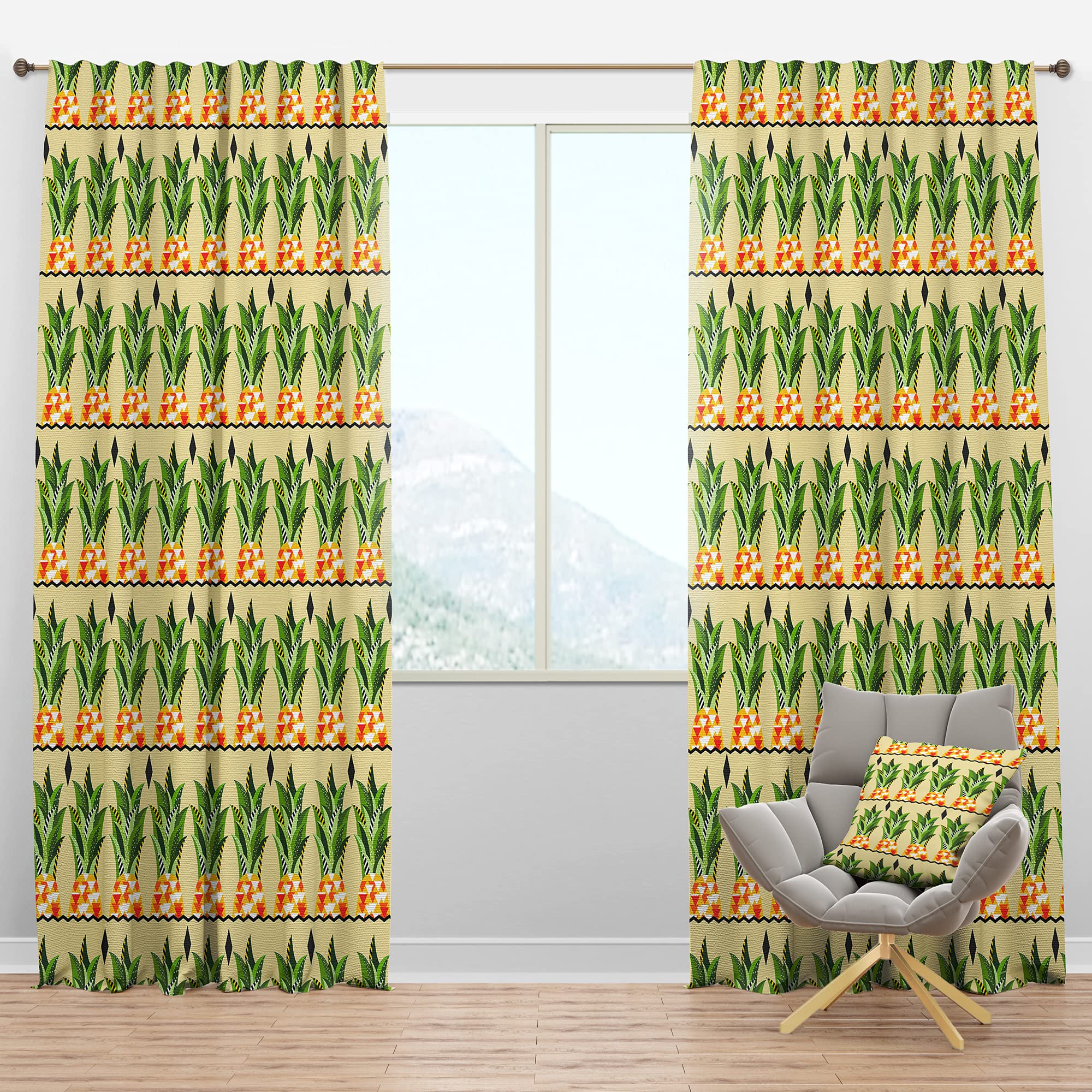 Blackout Curtains 'Pineapple Heads with Geometric Body' - Thermal Insulated Single Panel (52x90 inches) for Bedroom & Living Room - Perfect for Light Blocking, Privacy & Temperature Control in Home Decor
