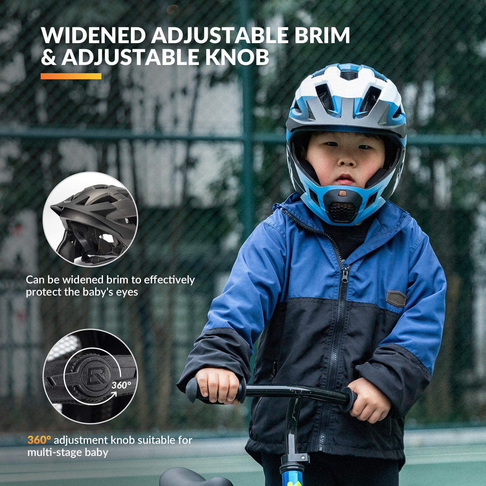 ROCKBROS Adjustable Kids Bike Helmet with Detachable Full Face Shield - Lightweight Bicycle, Skateboard & Scooter Safety Gear for Boys & Girls - Perfect for BMX, Mountain Biking & Outdoor Adventures