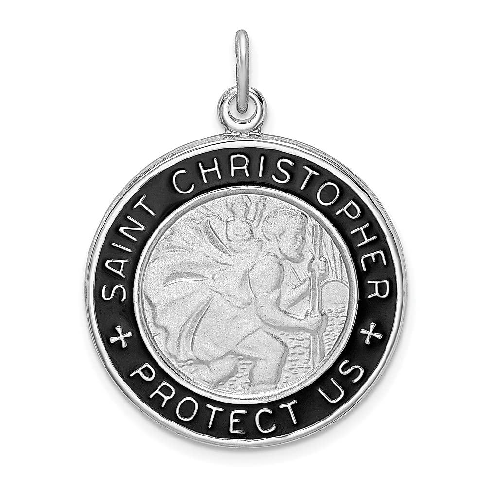 925 Sterling Silver Enamel Saint Christopher Medal Pendant Necklace - Religious Jewelry for Women, Patron Saint of Travel Protection - Perfect Gift for Her, Baptism, Confirmation & Everyday Wear