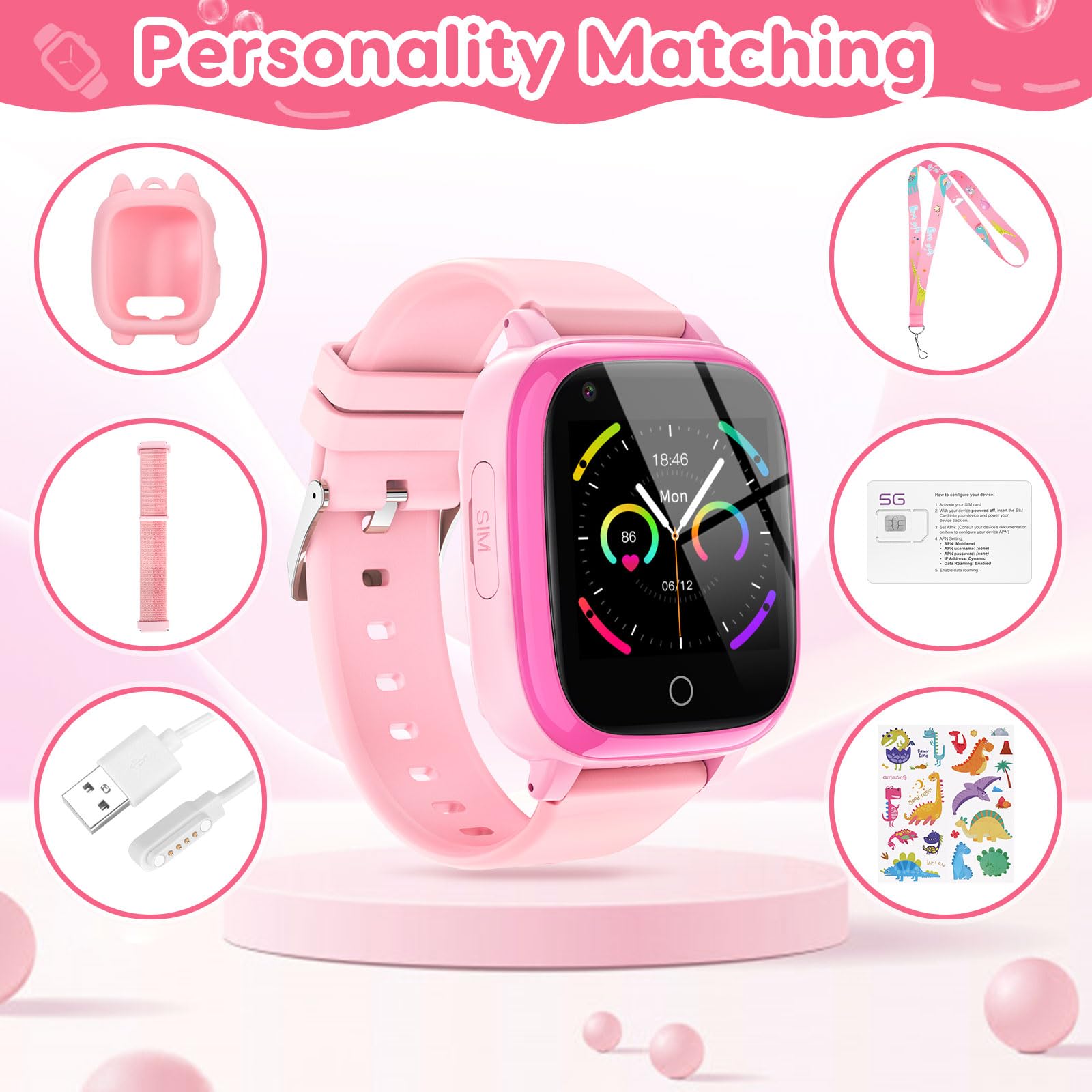 4G Smart Watch for Kids with GPS Tracker - Waterproof Kids Smartwatch with Two-Way Calling, Video Chat, SOS Alert & Parental Control App - Best Educational Birthday Gift for Boys & Girls Ages 4-12 (Pink) - Perfect for School, Outdoor Activities & Safety Tracking
