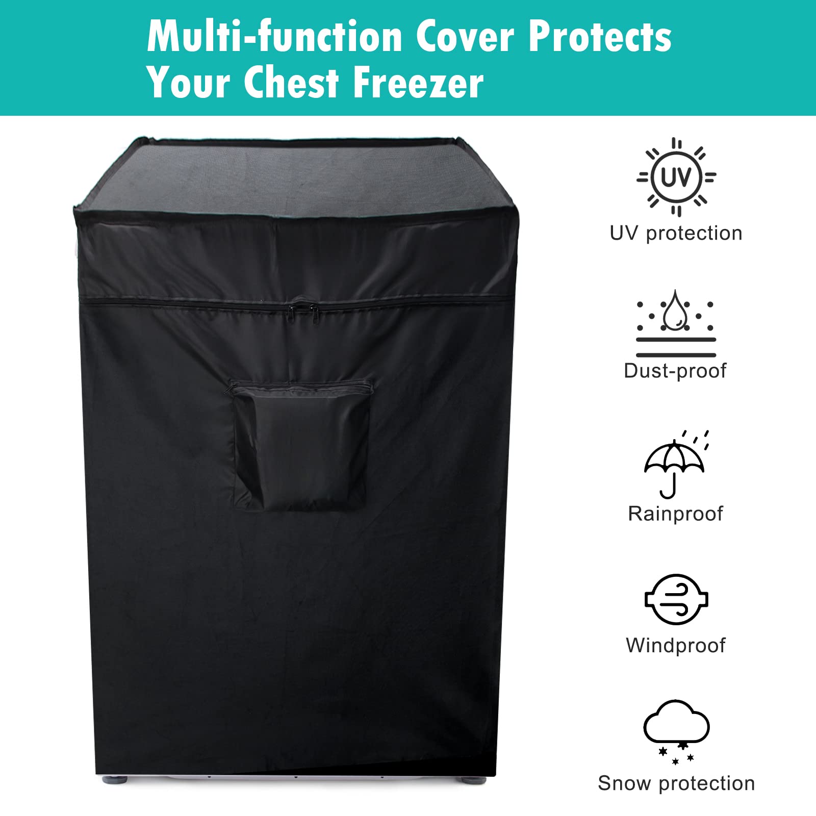 Luxiv Waterproof Black Chest Freezer Cover - 25Lx23Wx34H Compact Size for 5 Cubic Feet Freezers | Heavy Duty Zipper Pocket & Adjustable Straps | Perfect for Outdoor, Garage, or Basement Storage