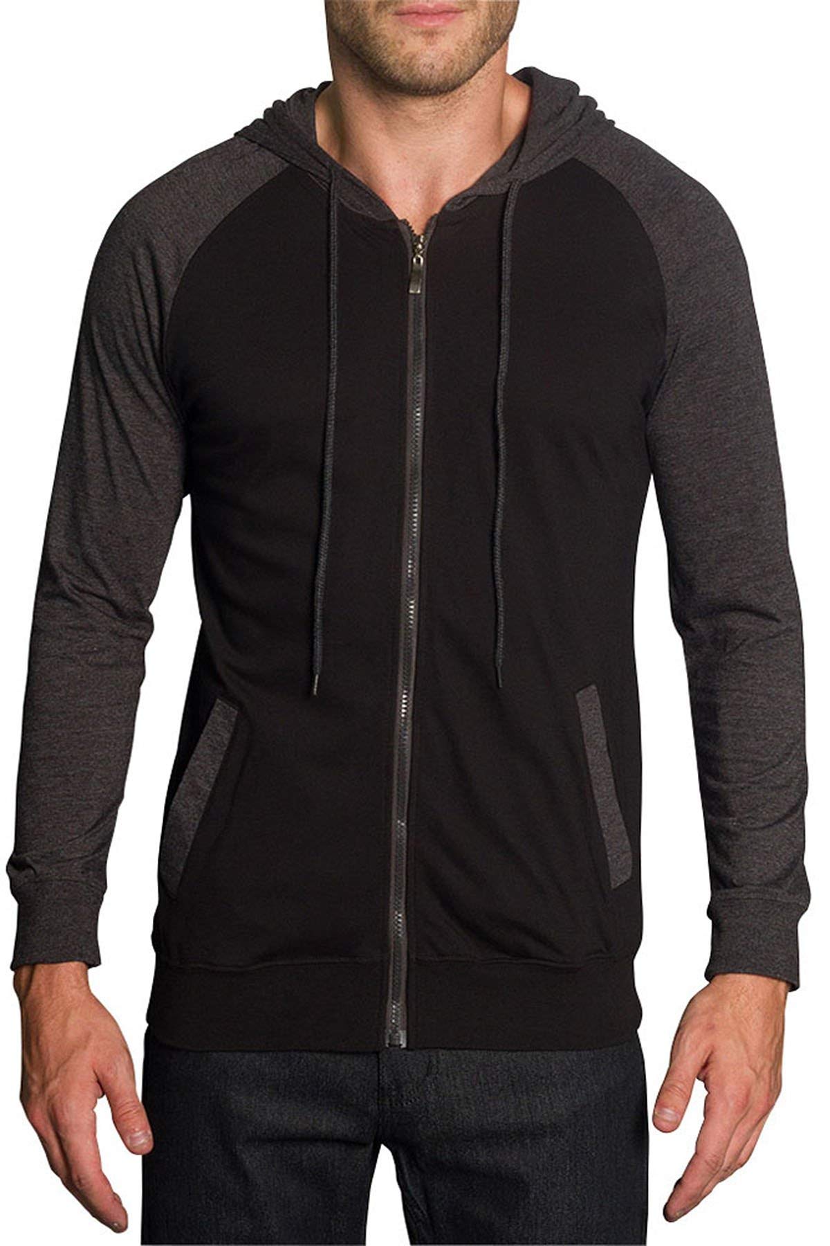 Victorious Men's Lightweight Raglan Zip-Up Hoodie Sweatshirt - Comfortable Casual Wear for Gym, Running & Outdoor Activities