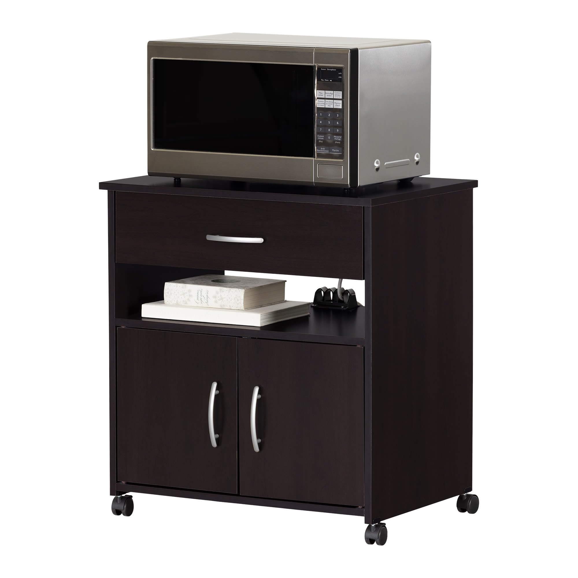 South Shore Axess Microwave Cart on Wheels with Storage Shelf - Chocolate Brown - Compact Rolling Kitchen Cart for Small Spaces, Apartments & Dorms